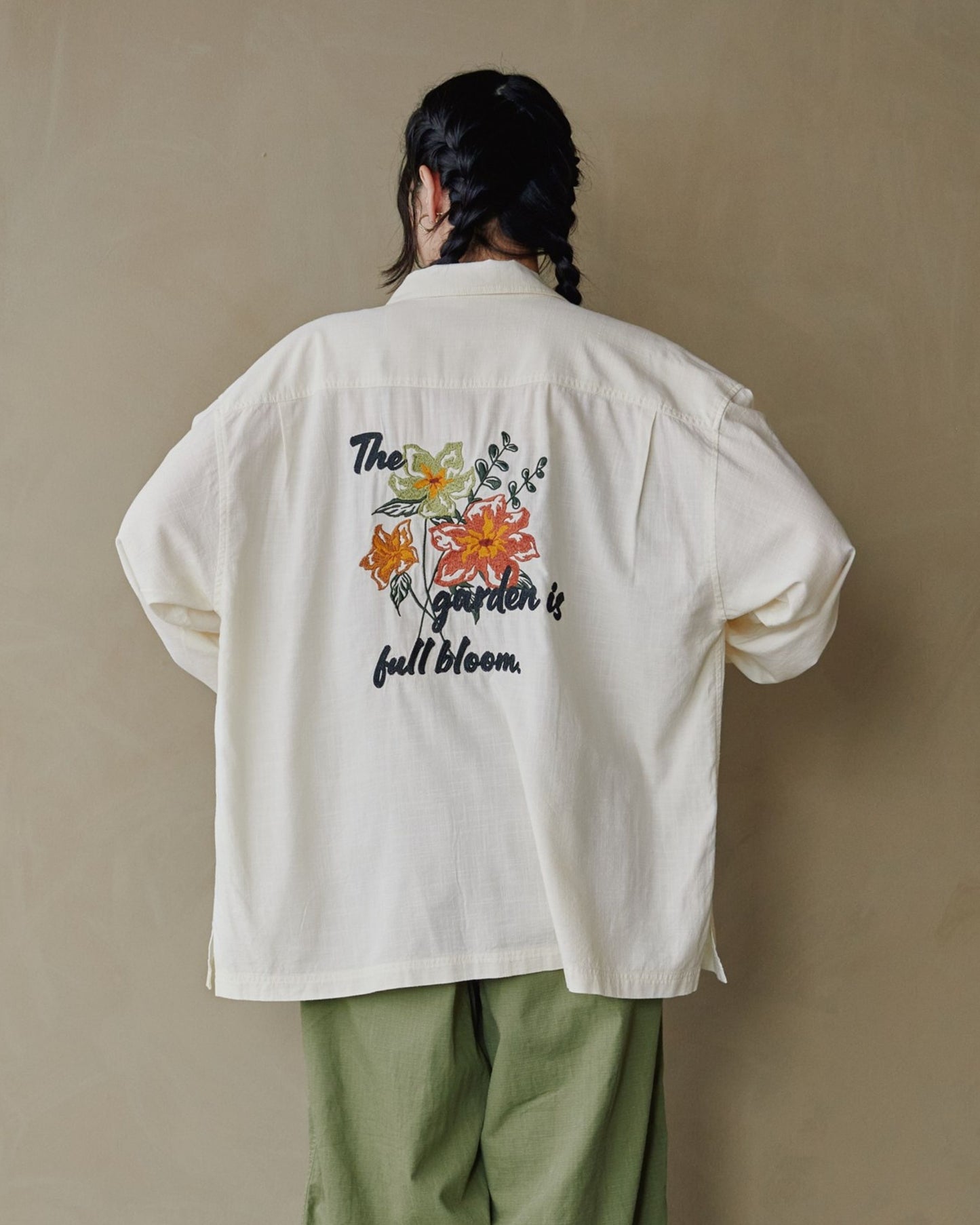 リネンライクシャツ フラワー柄