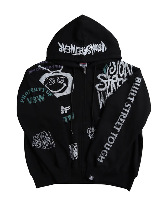 All print Zip Hoodie / 【裏起毛】ラクガキ総柄ジップパーカー