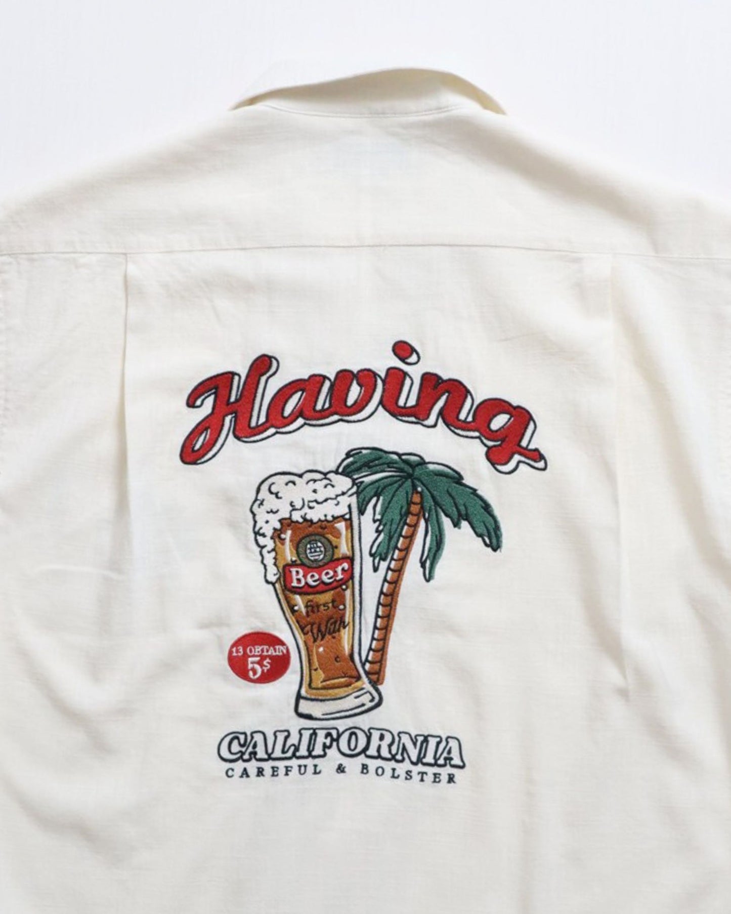 リネンライクシャツ　ビール柄