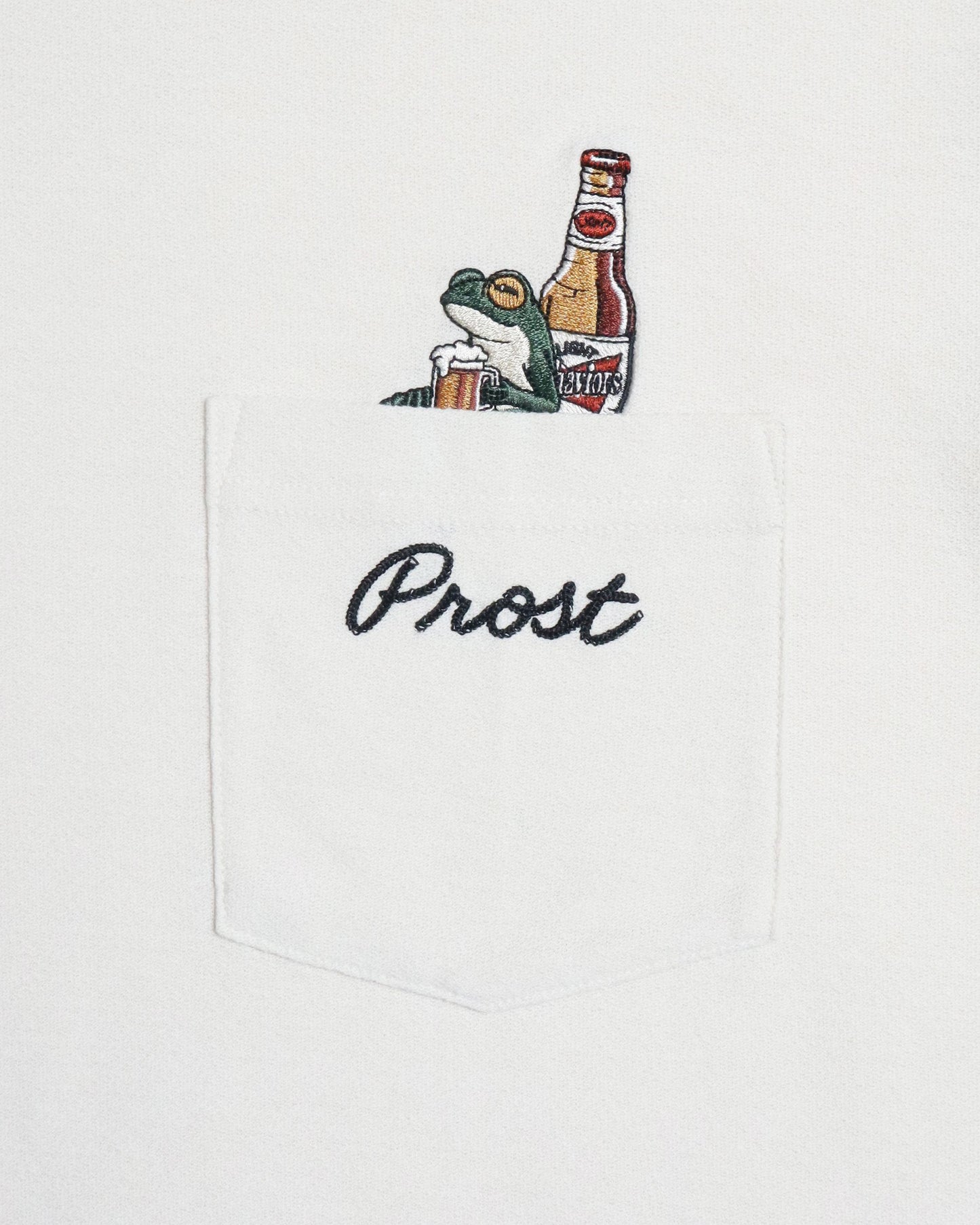 【涼感】梨地ポケット刺繍T　カエルビール柄