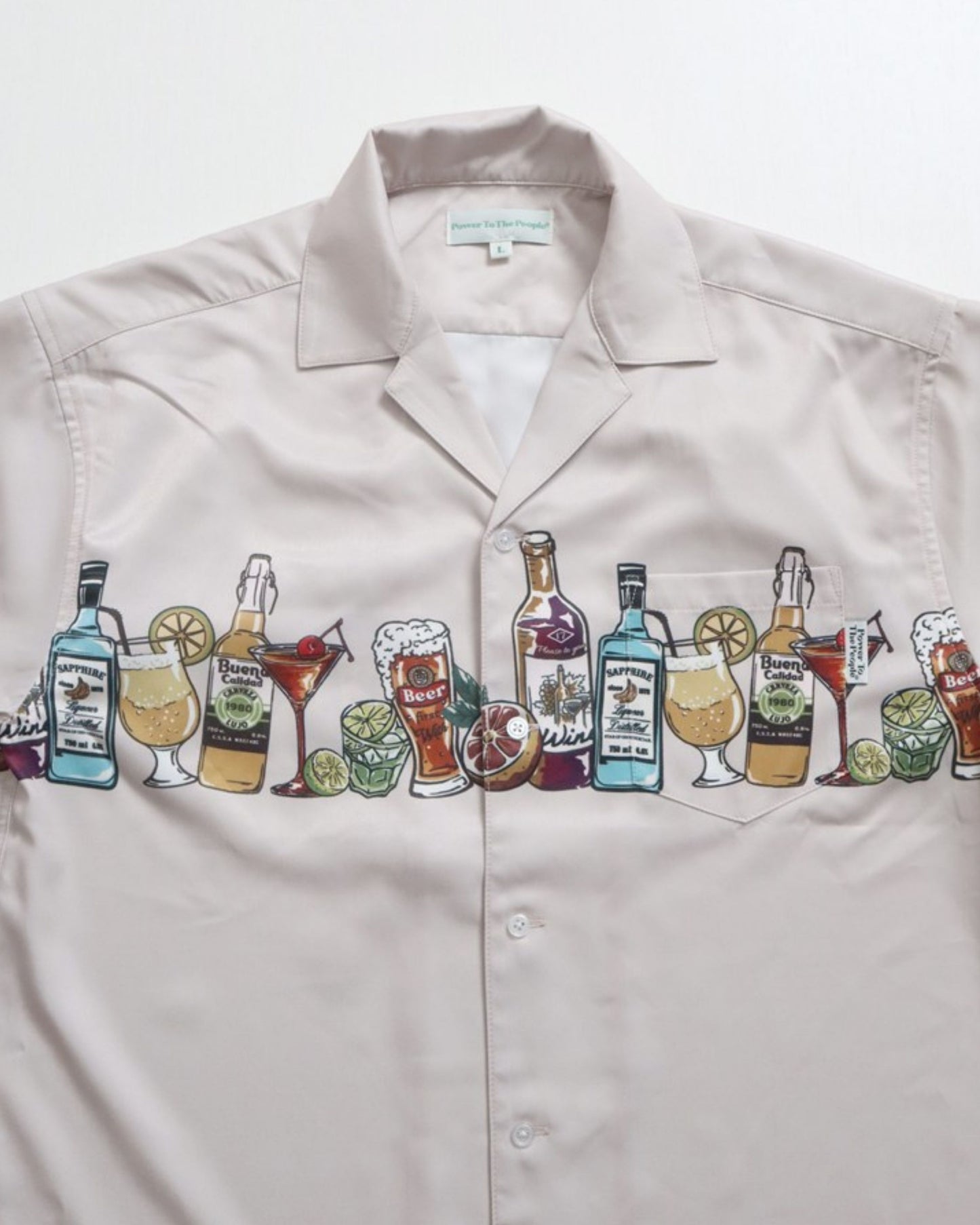 パネルプリント開襟シャツ　アルコール柄