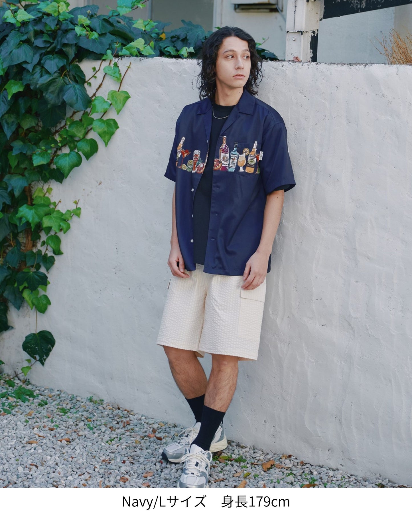 パネルプリント開襟シャツ　アルコール柄