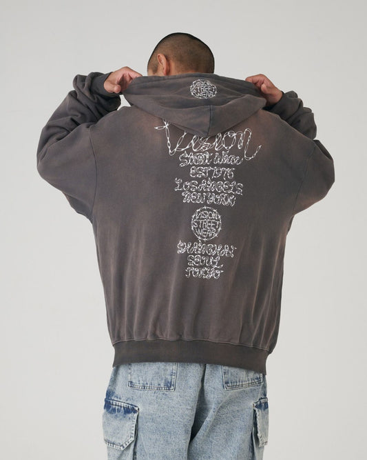 Shoelace Hoodie / フェード加工ロゴパーカー