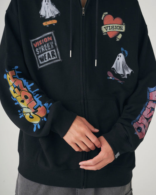 Graffiti Hoodie / ゴースト総柄ジップパーカー