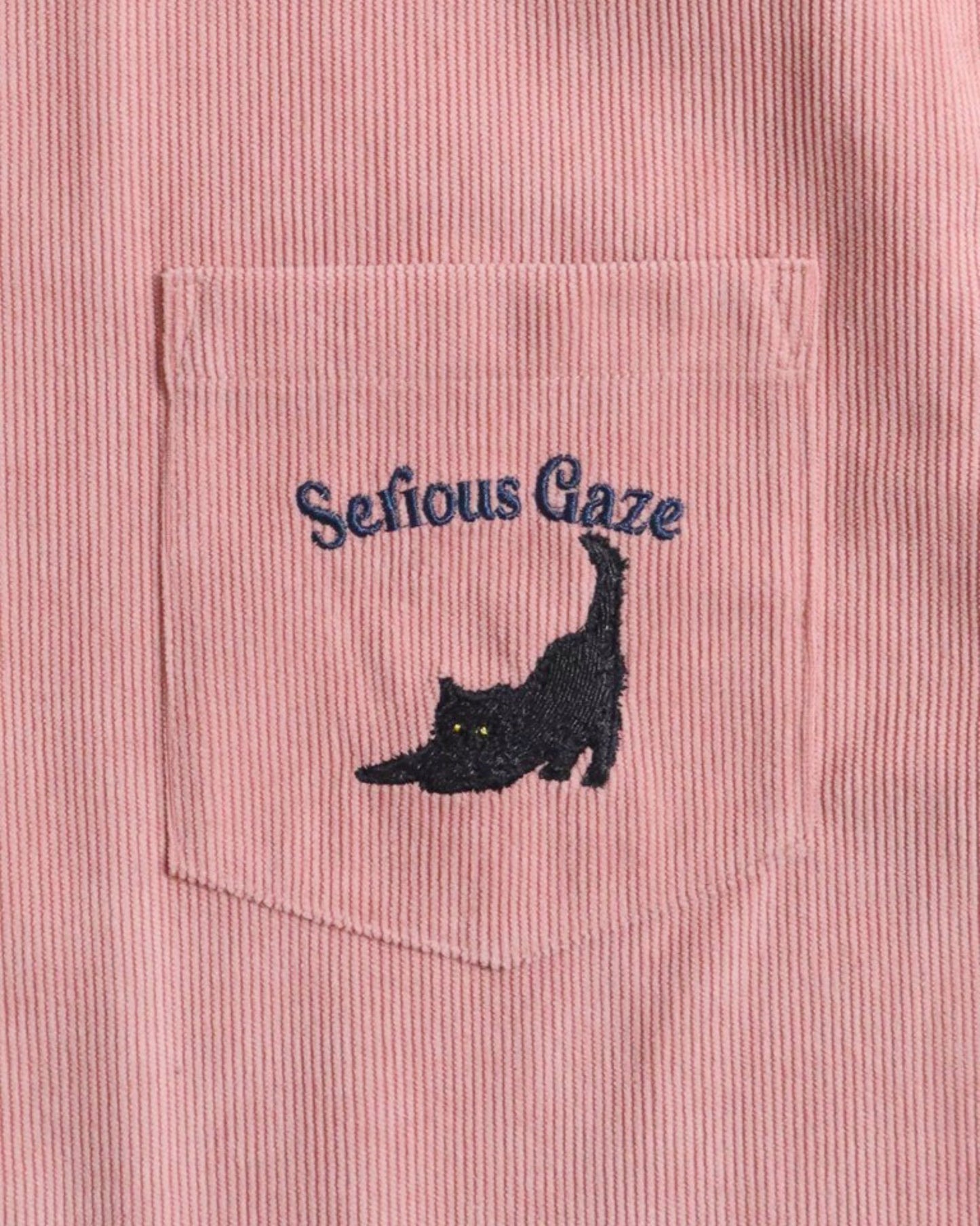 ネコ刺繍　コーデュロイシャツ