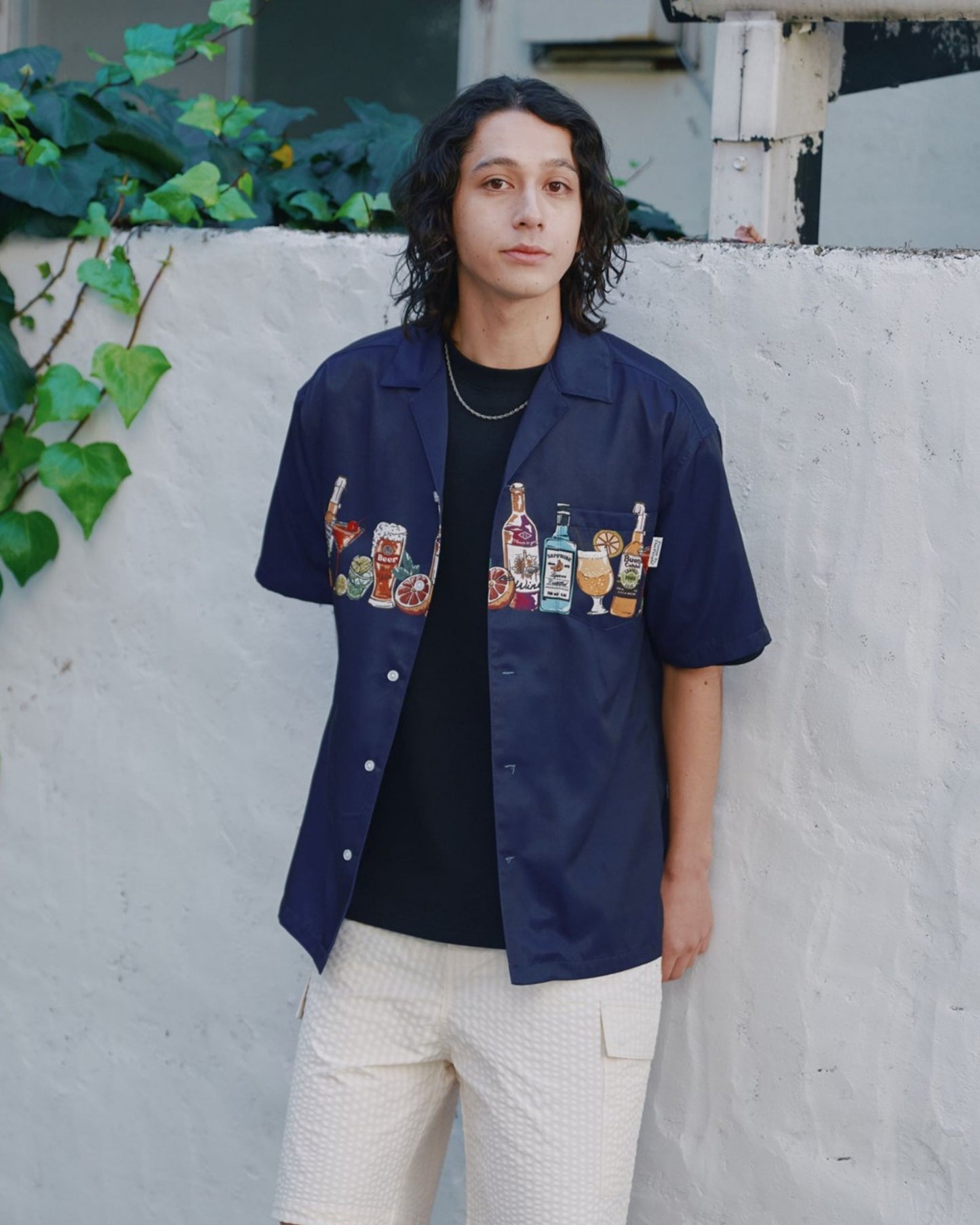 パネルプリント開襟シャツ　アルコール柄