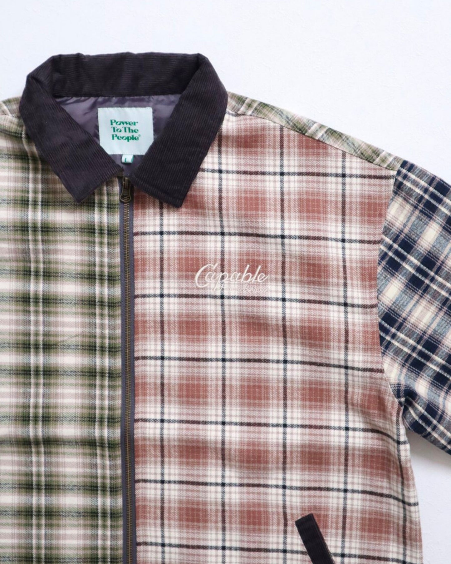 襟コーデュロイ　チェック柄ジャケット