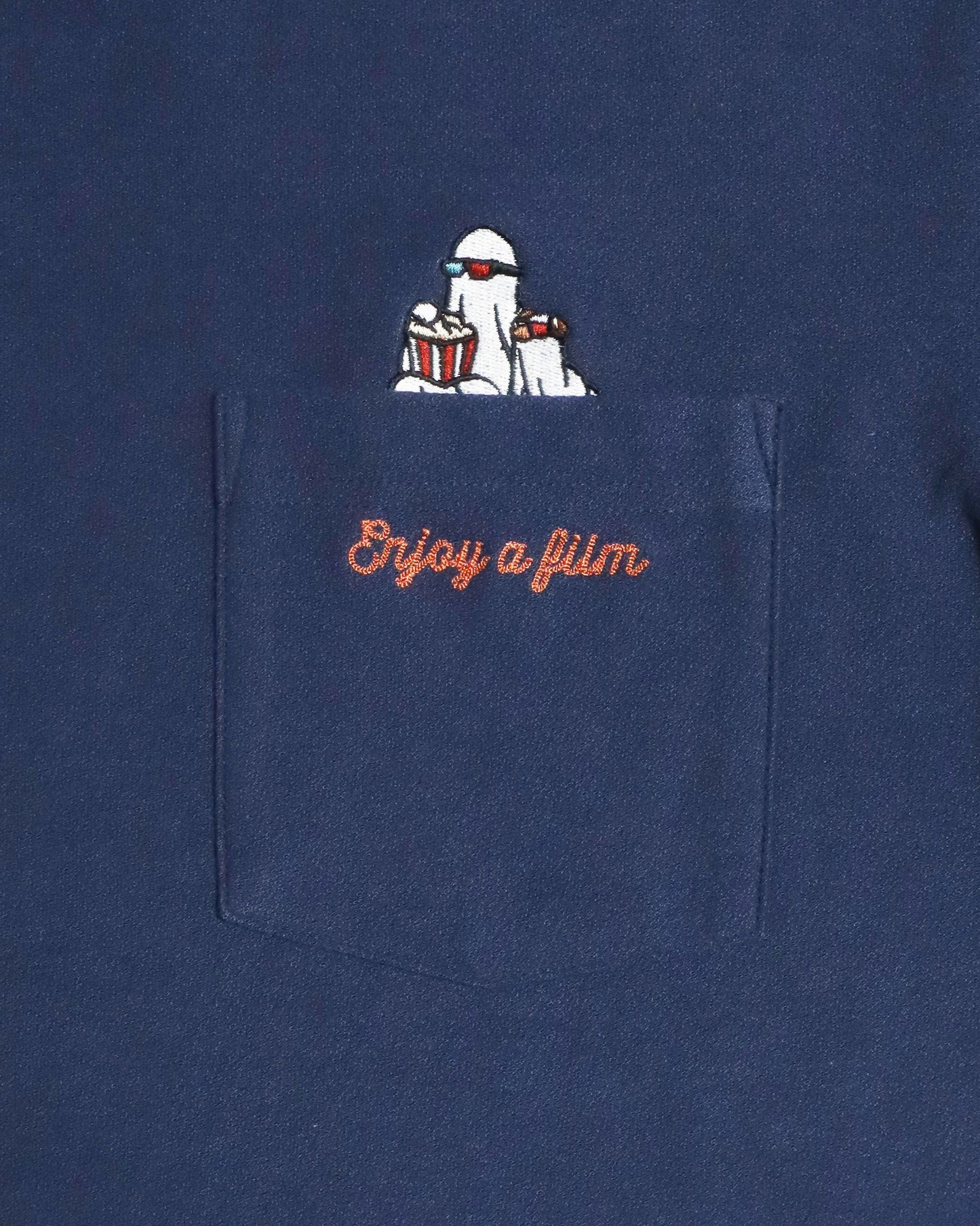 【涼感】梨地ポケット刺繍T　映画オバケ柄