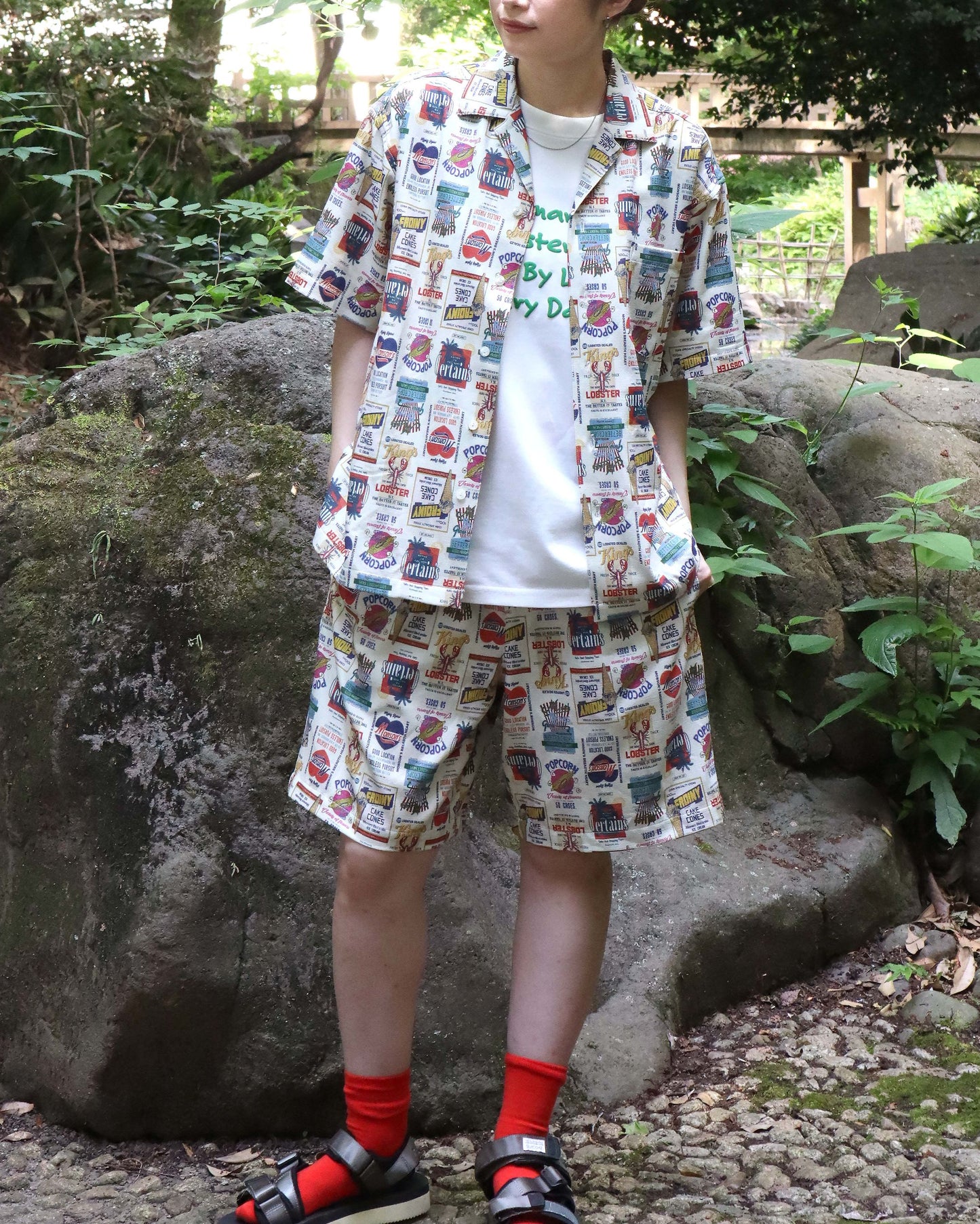 【梨地】総柄シャツ