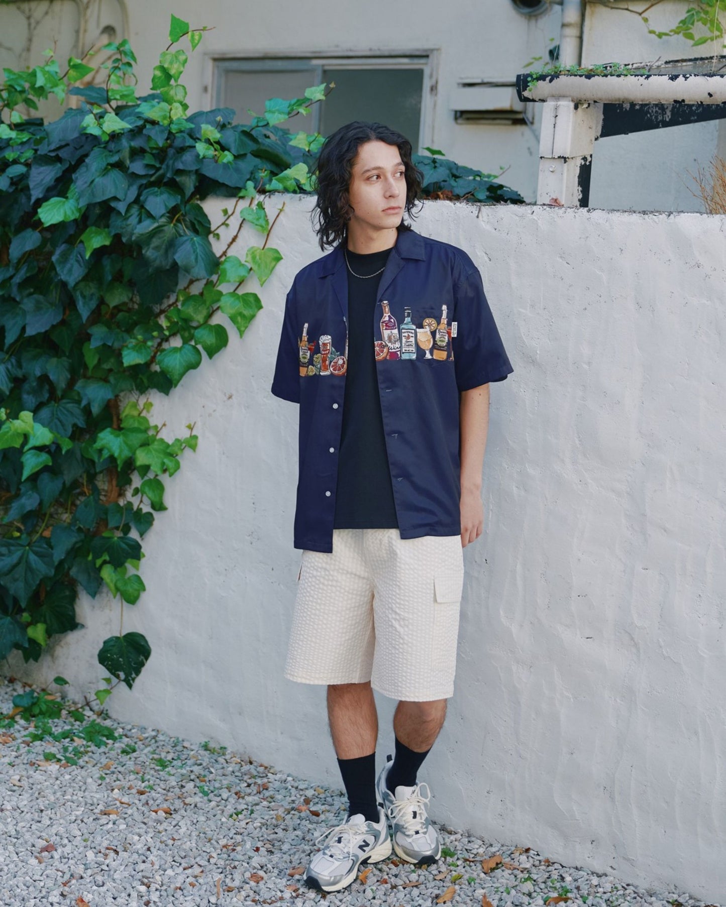 パネルプリント開襟シャツ　アルコール柄