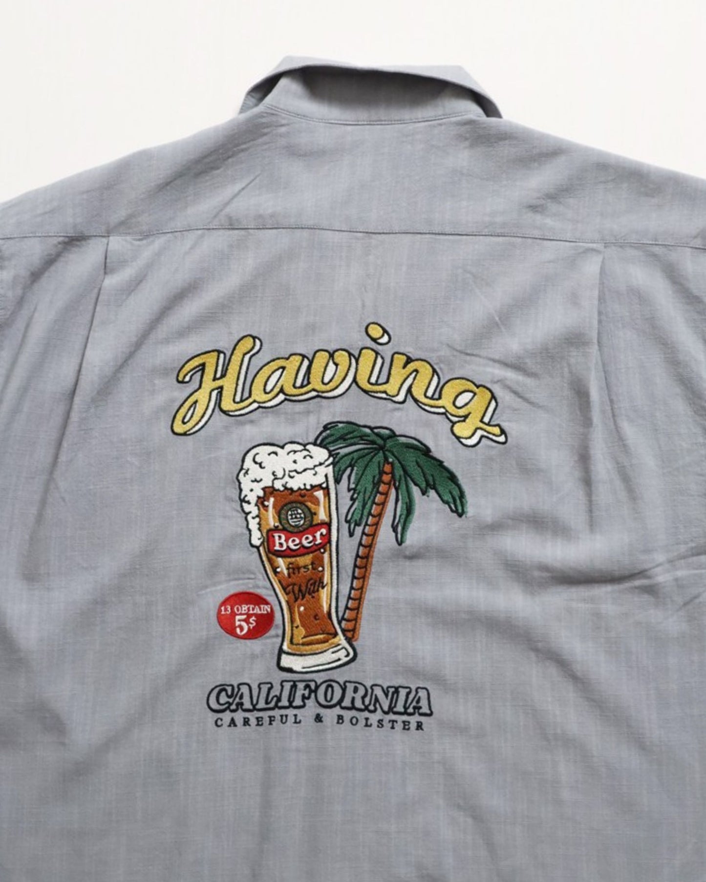 リネンライクシャツ　ビール柄