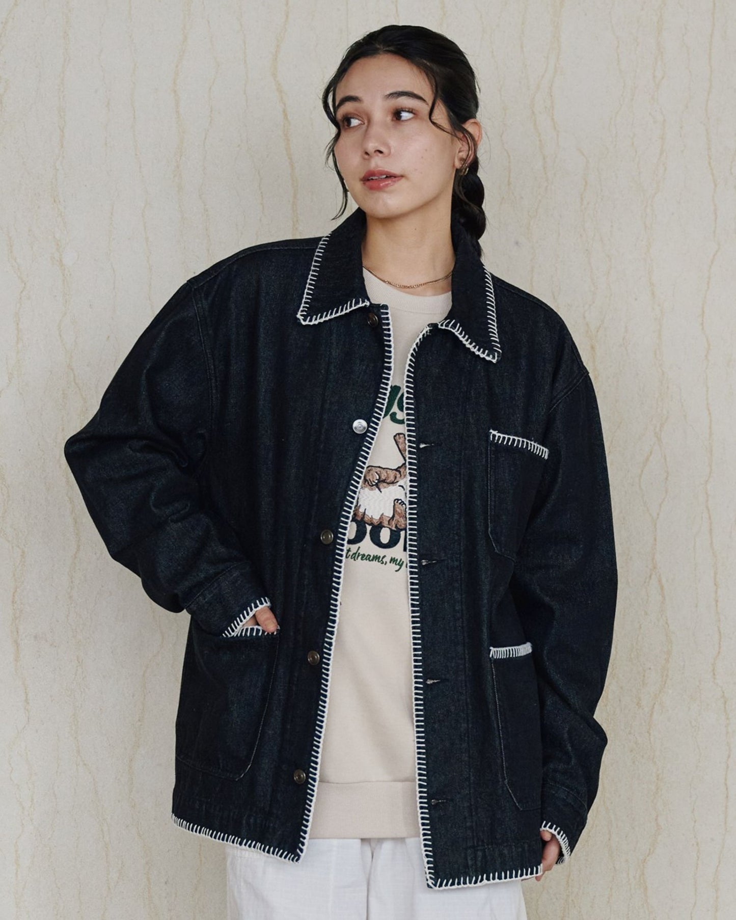 ブランケットステッチ　デニムジャケット