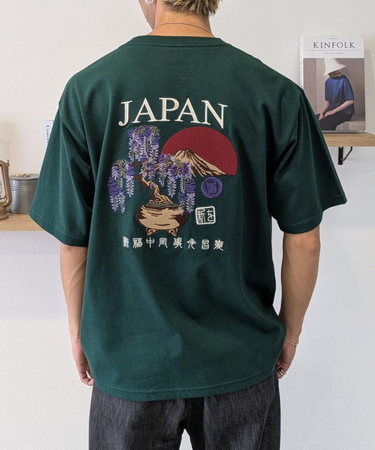 【Japan Series】WISTERIA-BONSAI Tee / 藤の花盆栽  刺繍Tシャツ