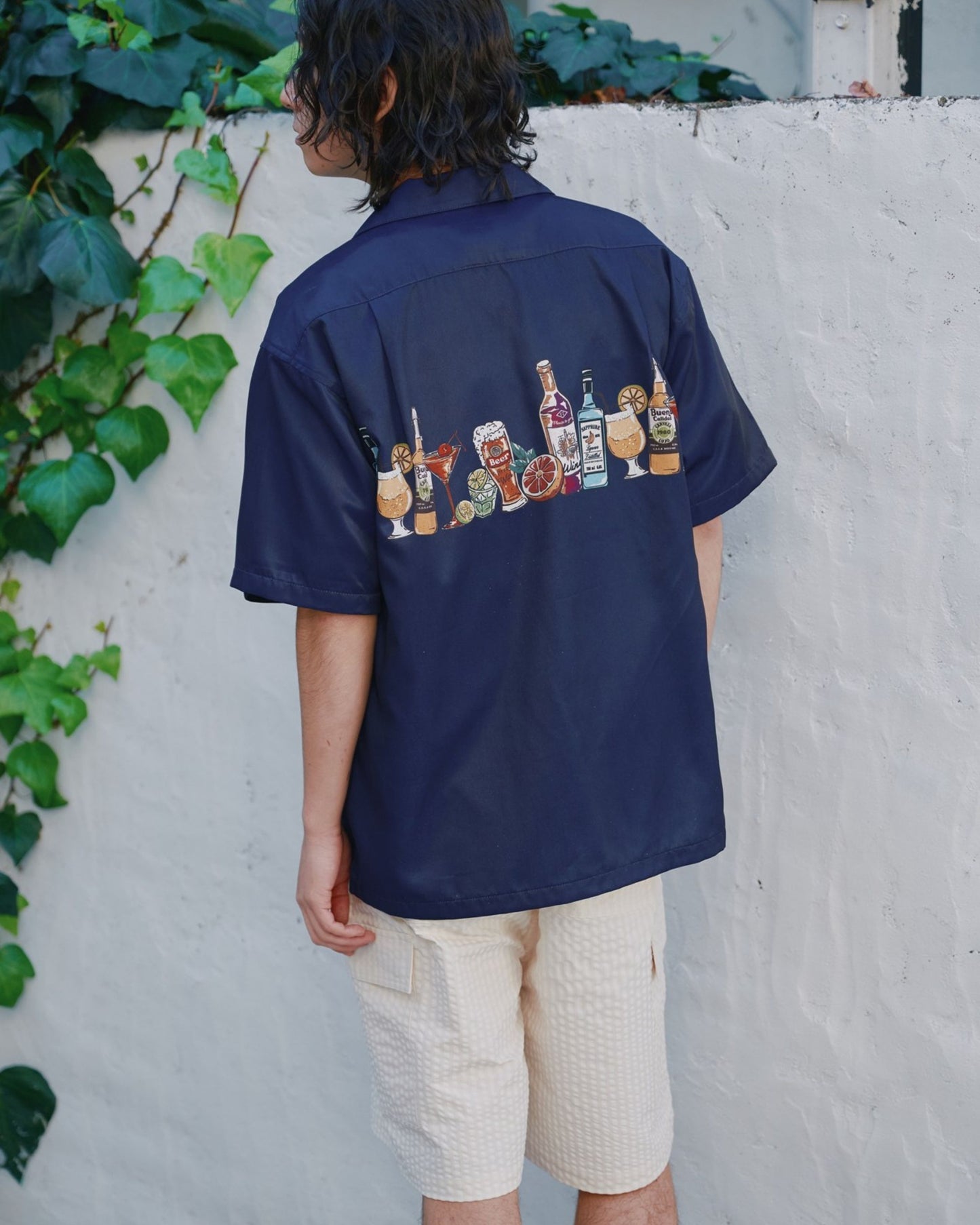 パネルプリント開襟シャツ　アルコール柄