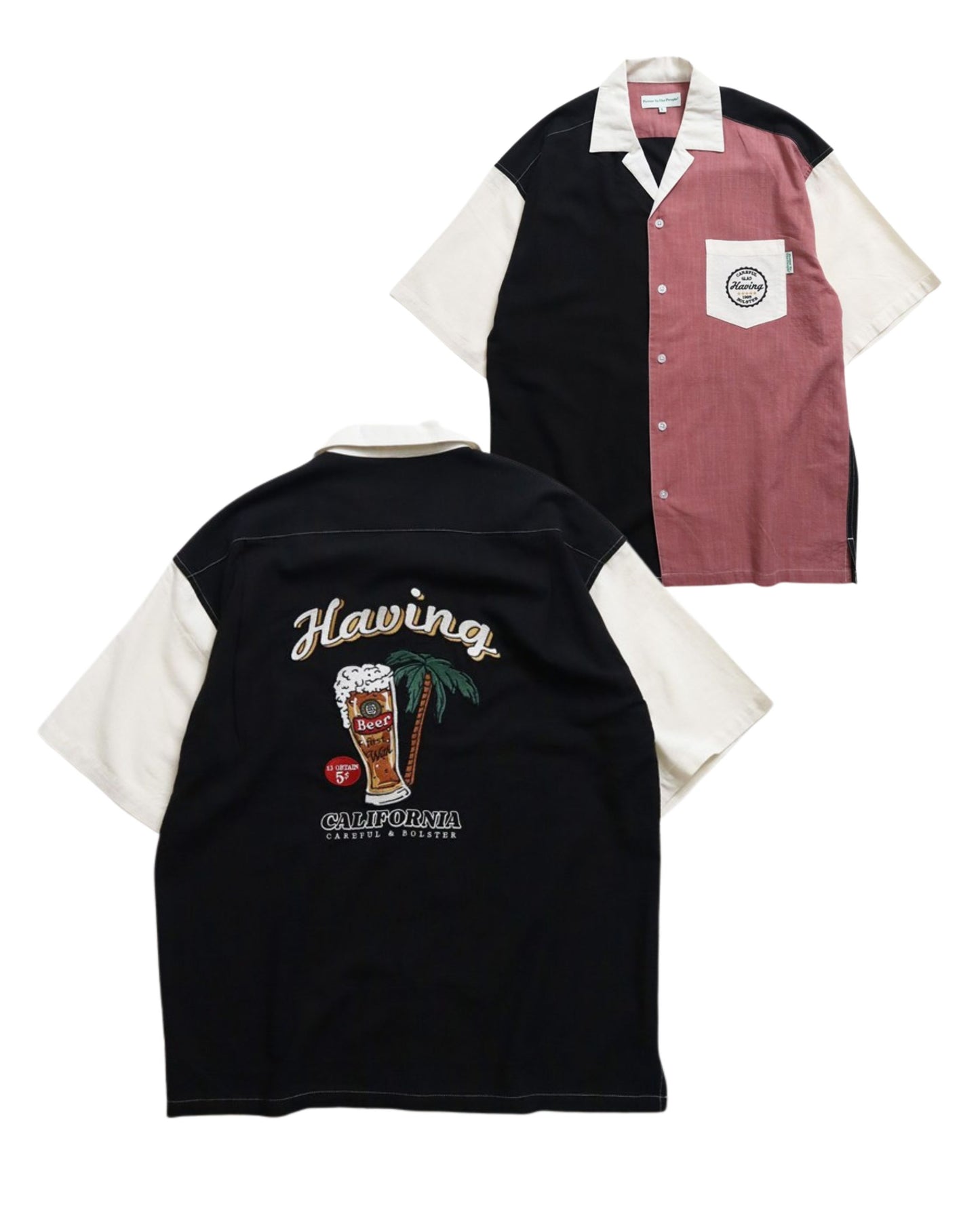 リネンライクシャツ　ビール柄