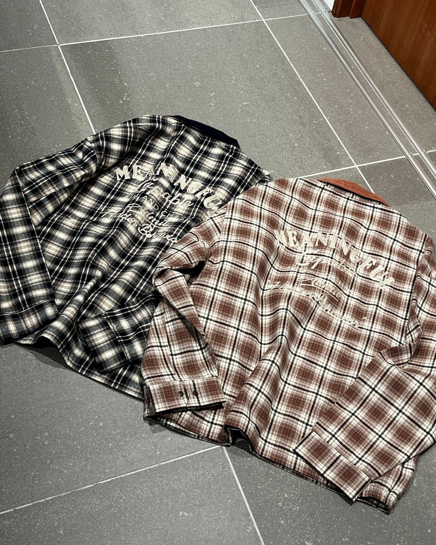 襟コーデュロイ　チェック柄ジャケット