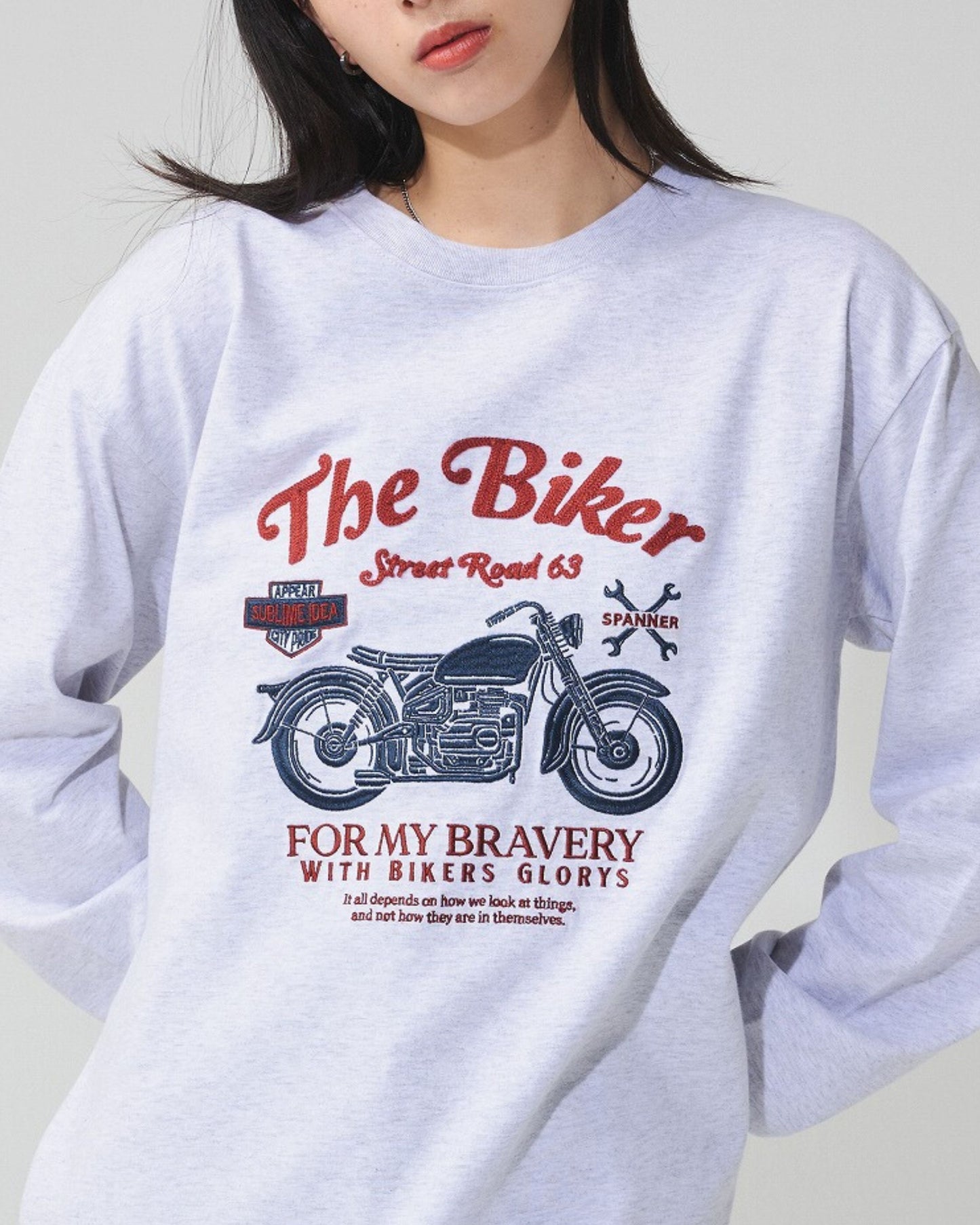 バイク刺繍ロンTee