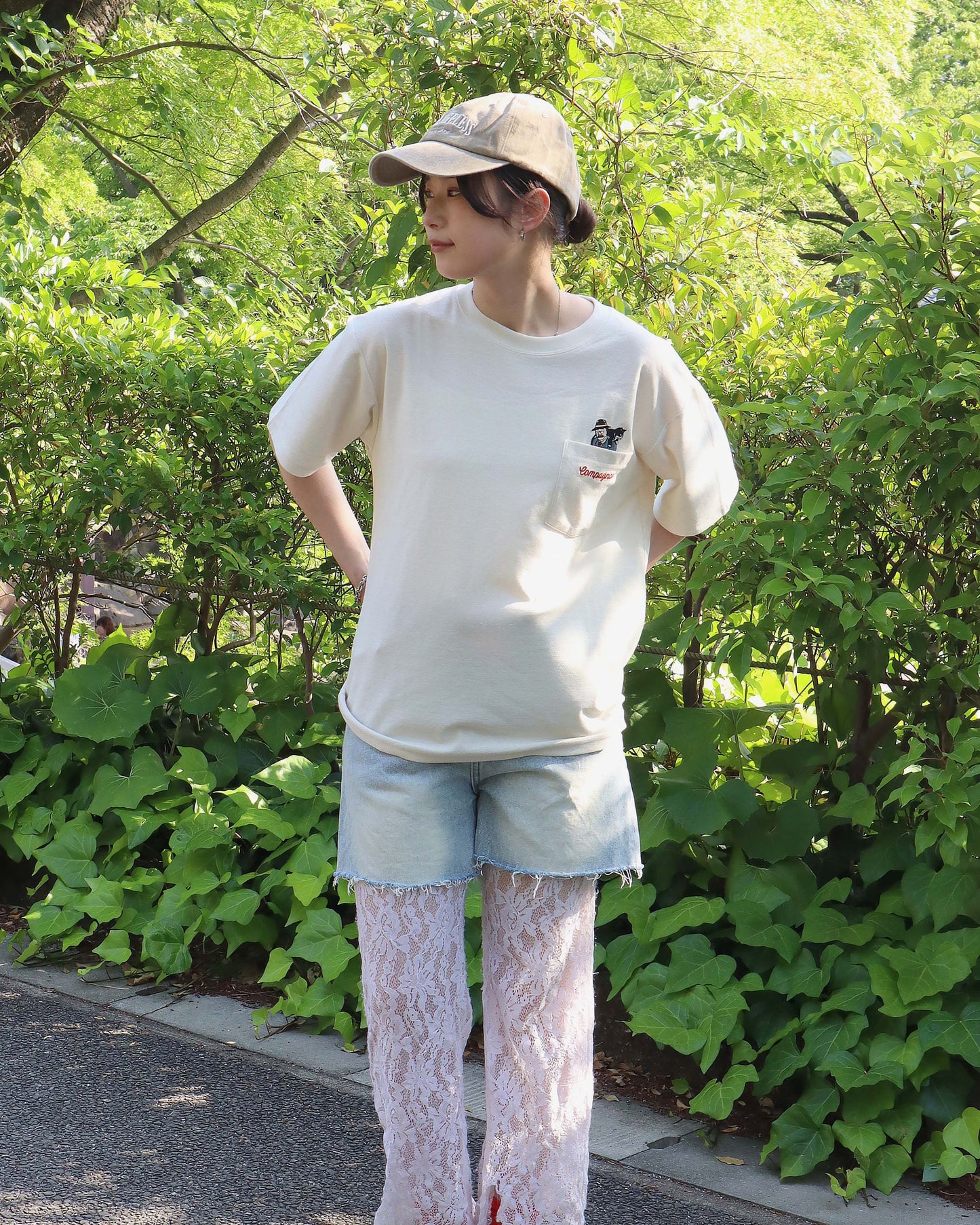 【涼感】梨地ポケット刺繍T　ネコおじ柄