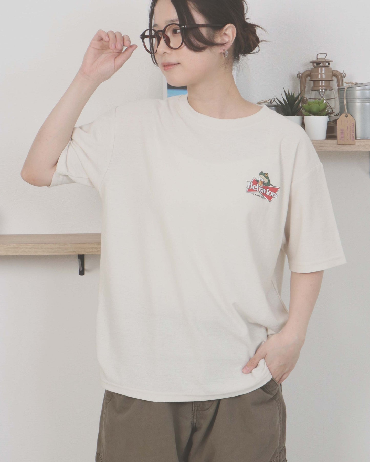 【涼感】梨地発泡プリントT　カエルビール柄