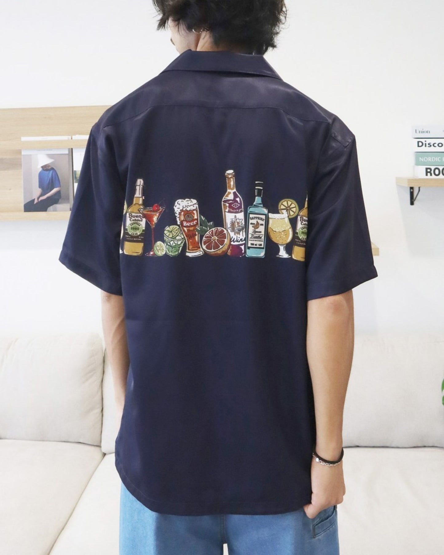 パネルプリント開襟シャツ　アルコール柄