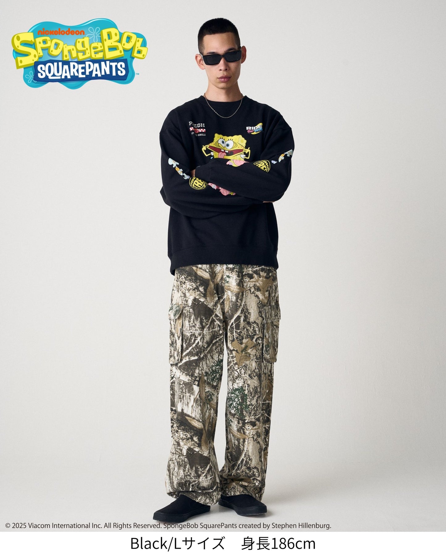 【スポンジ・ボブコラボ】Racing Sweatshirt / 袖プリントコラボスウェット