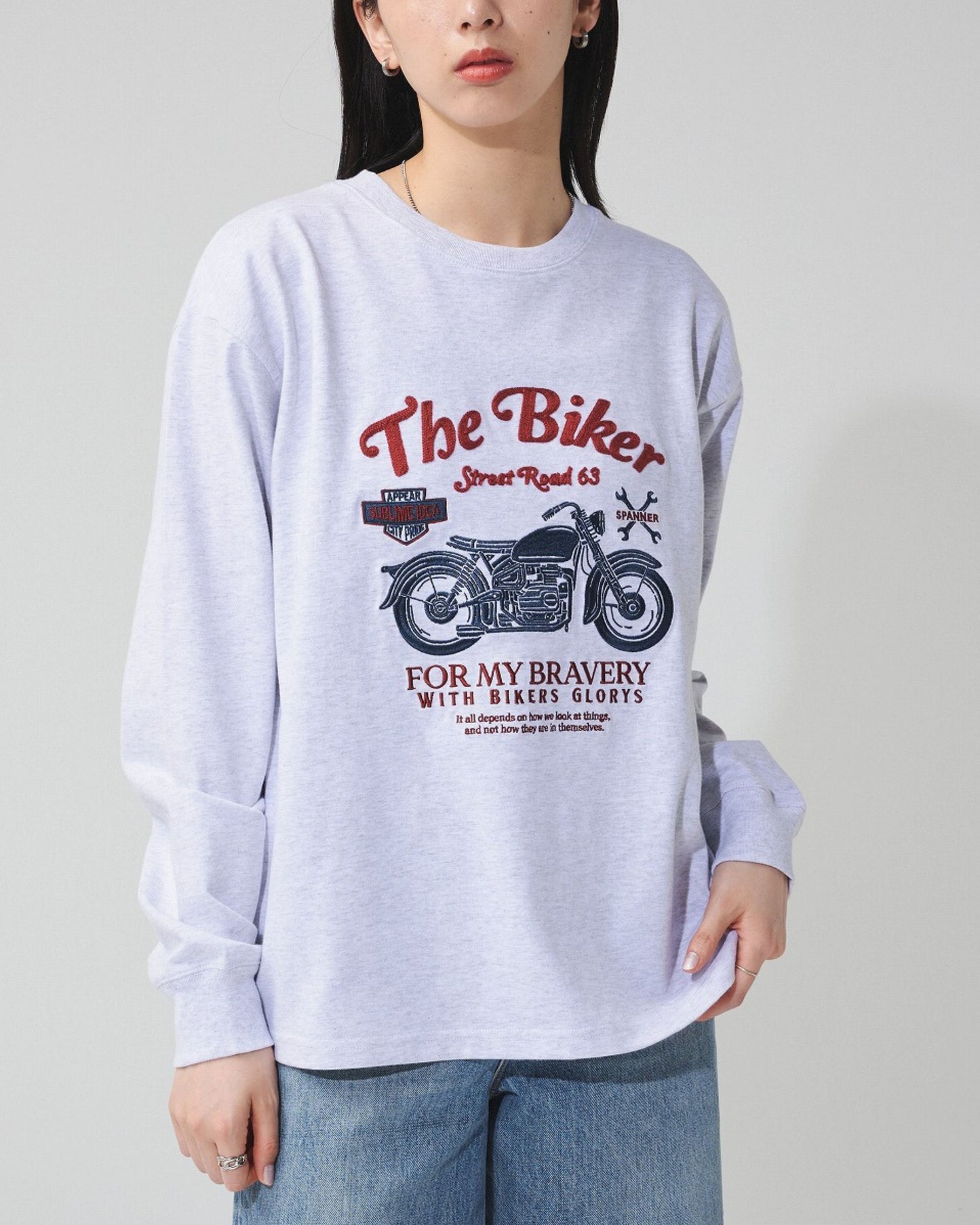 バイク刺繍ロンTee