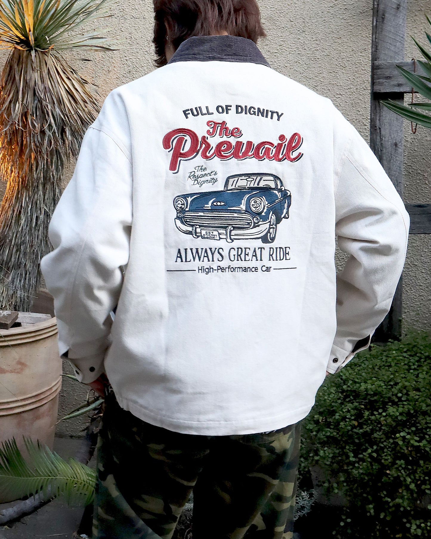 襟コーデュロイ　クラシックカー刺繍ジャケット