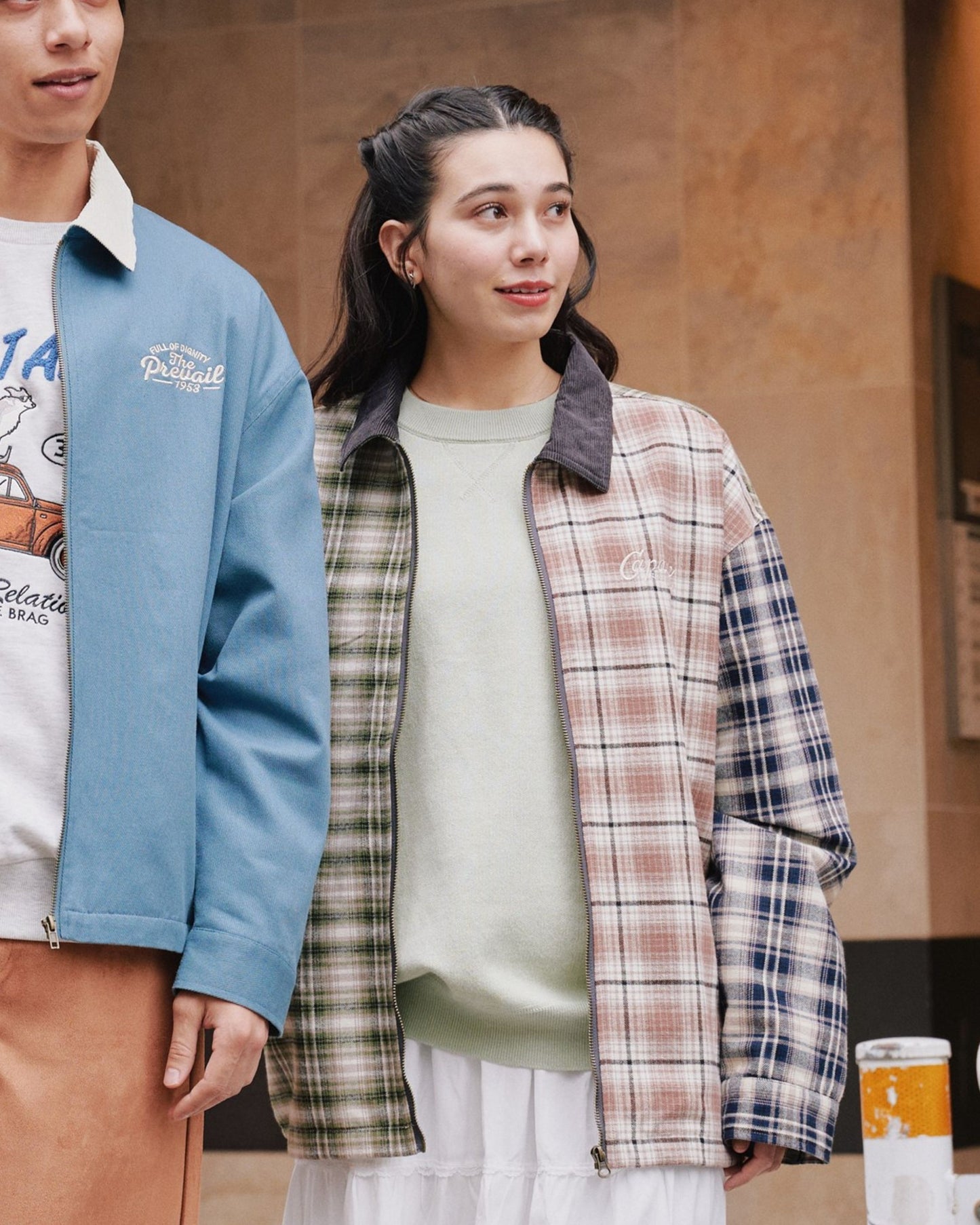 襟コーデュロイ　チェック柄ジャケット