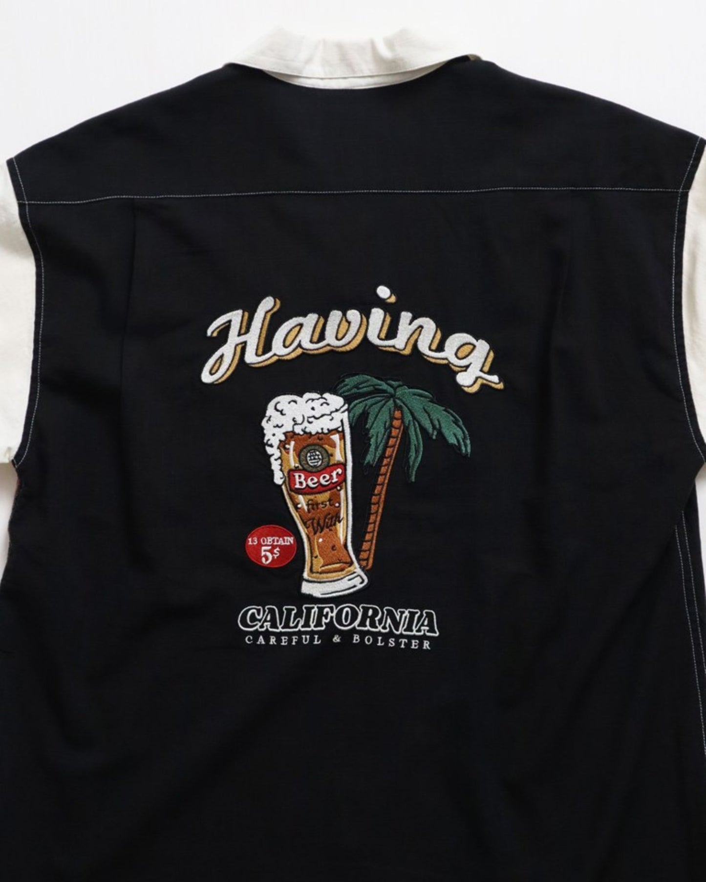 リネンライクシャツ　ビール柄