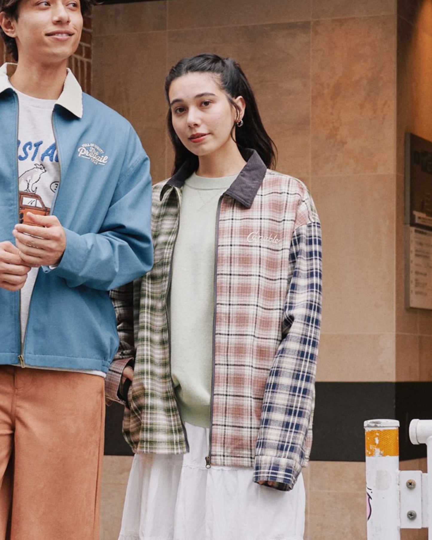 襟コーデュロイ　チェック柄ジャケット