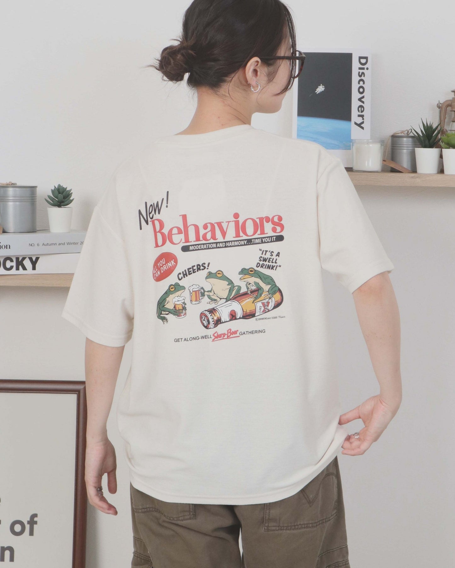 【涼感】梨地発泡プリントT　カエルビール柄