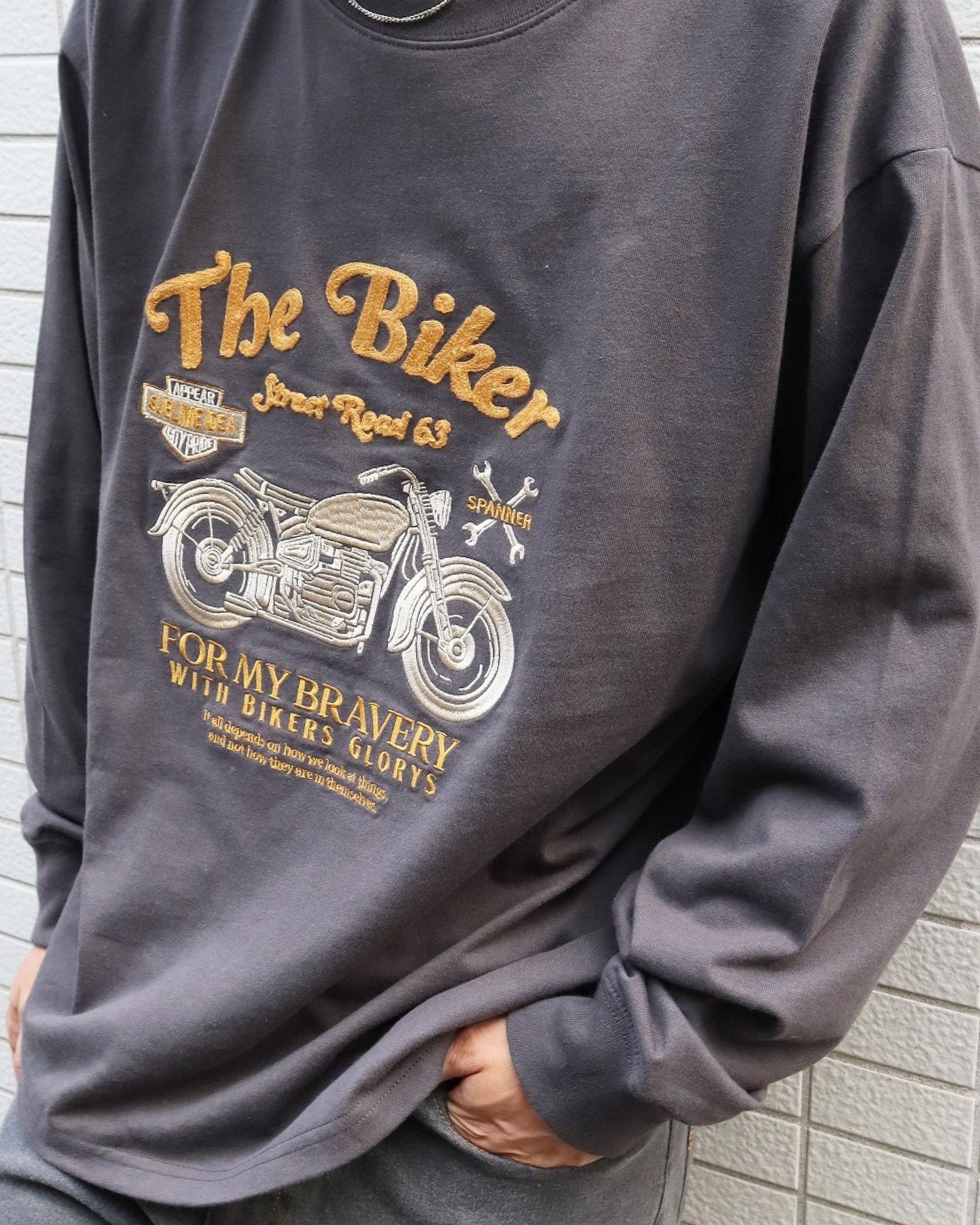 バイク刺繍ロンTee