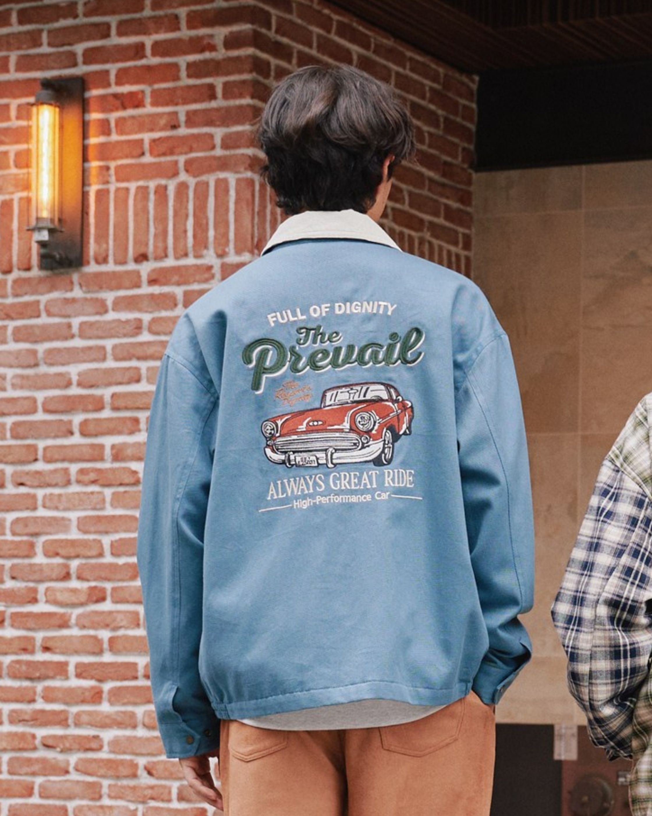POWER TO THE PEOPLE】襟コーデュロイ クラシックカー刺繍ジャケット