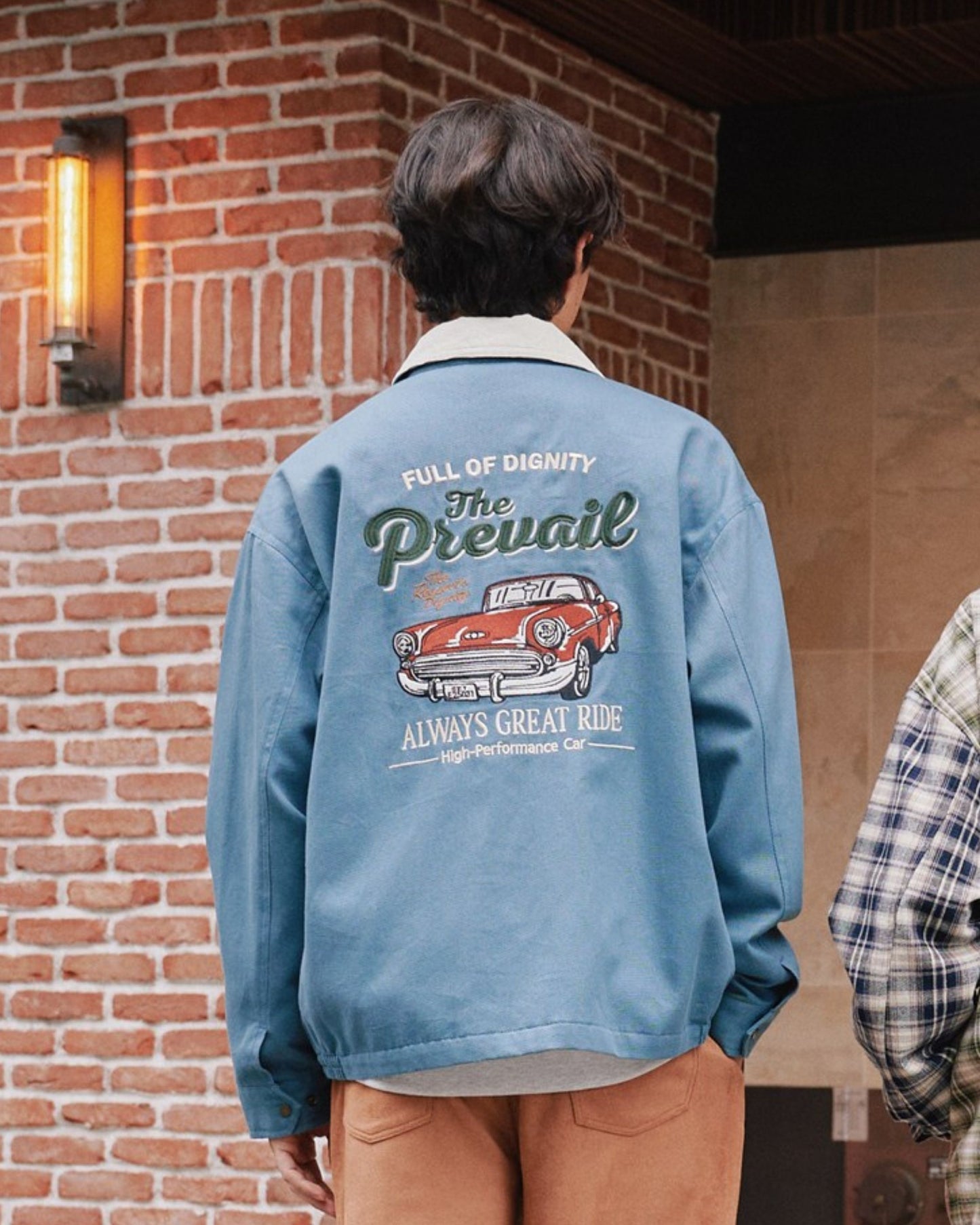 襟コーデュロイ　クラシックカー刺繍ジャケット