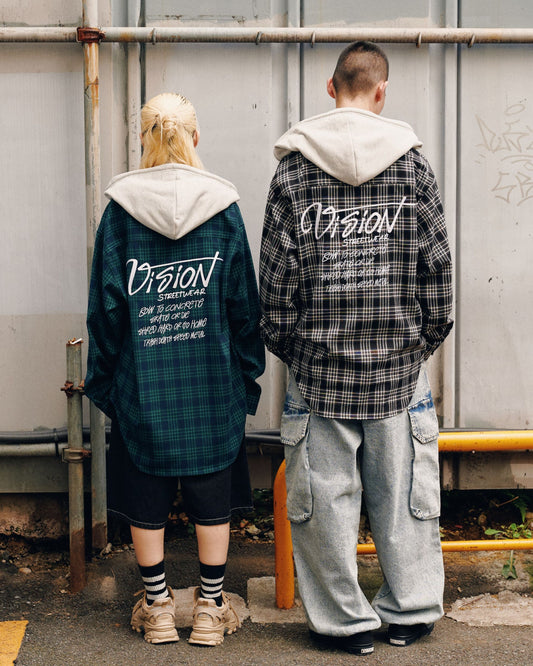 Hoodie Check Shirt / 90s ストリートフードチェックシャツ