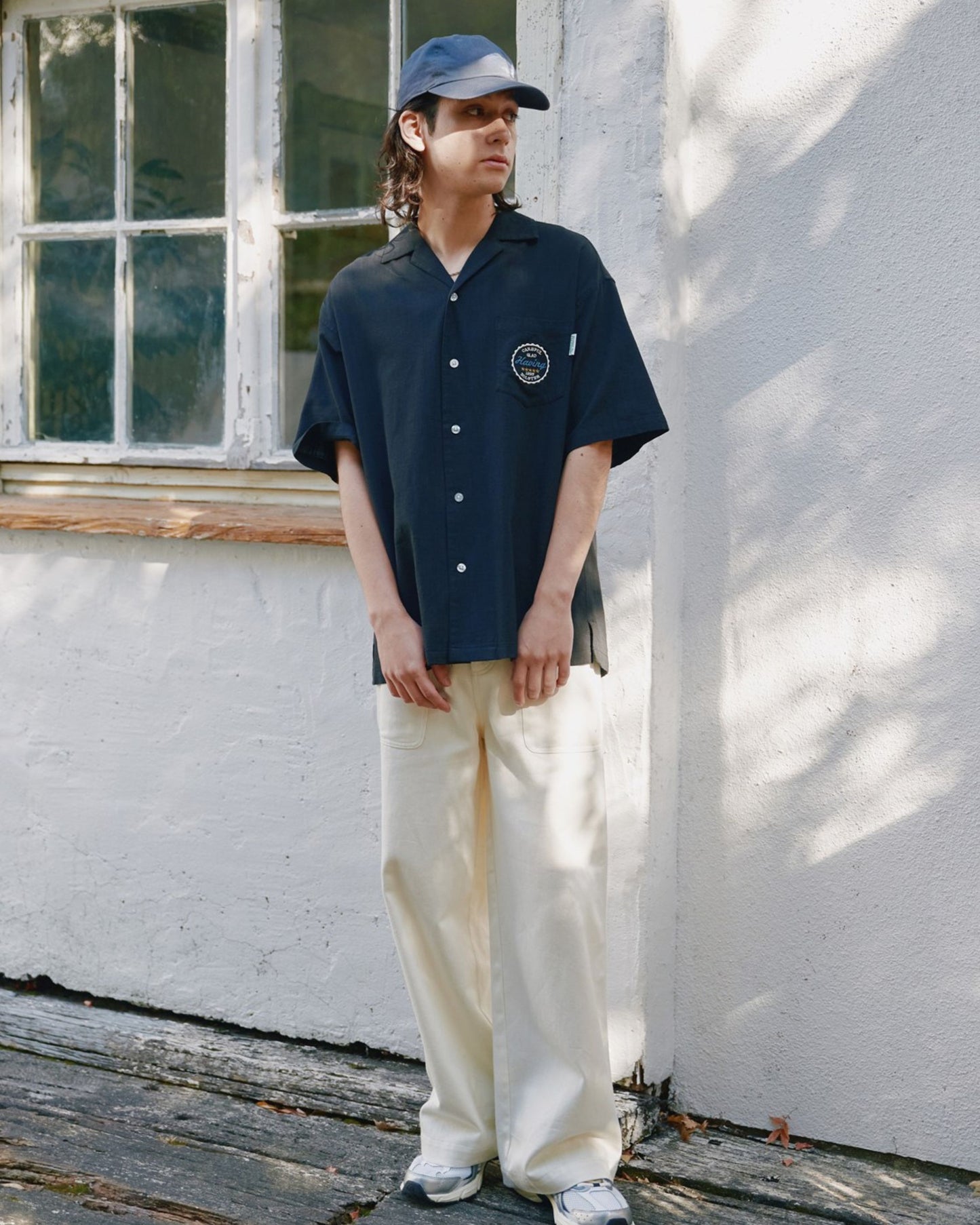 リネンライクシャツ　ビール柄