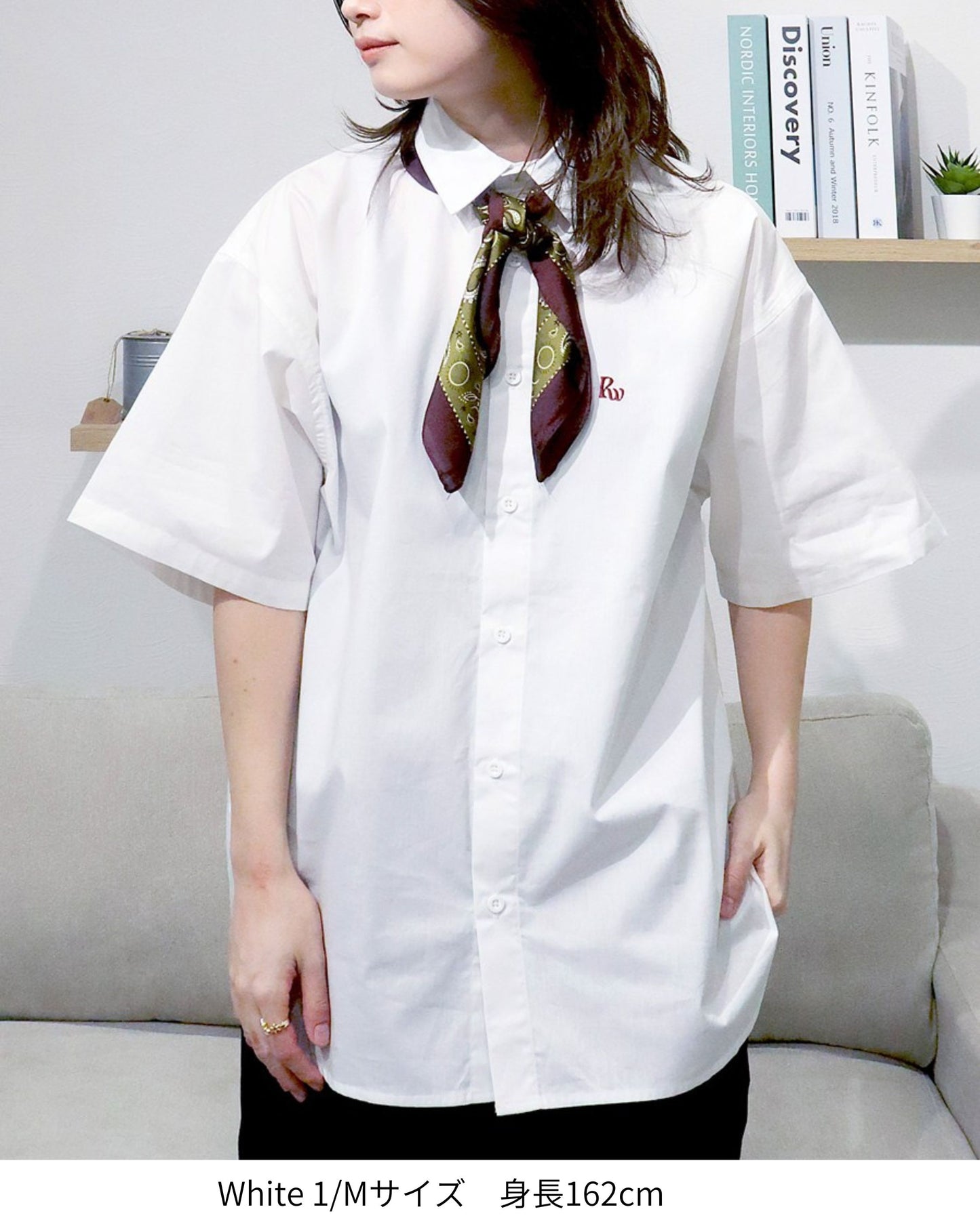 スカーフ付 ロゴ刺繍シャツ　