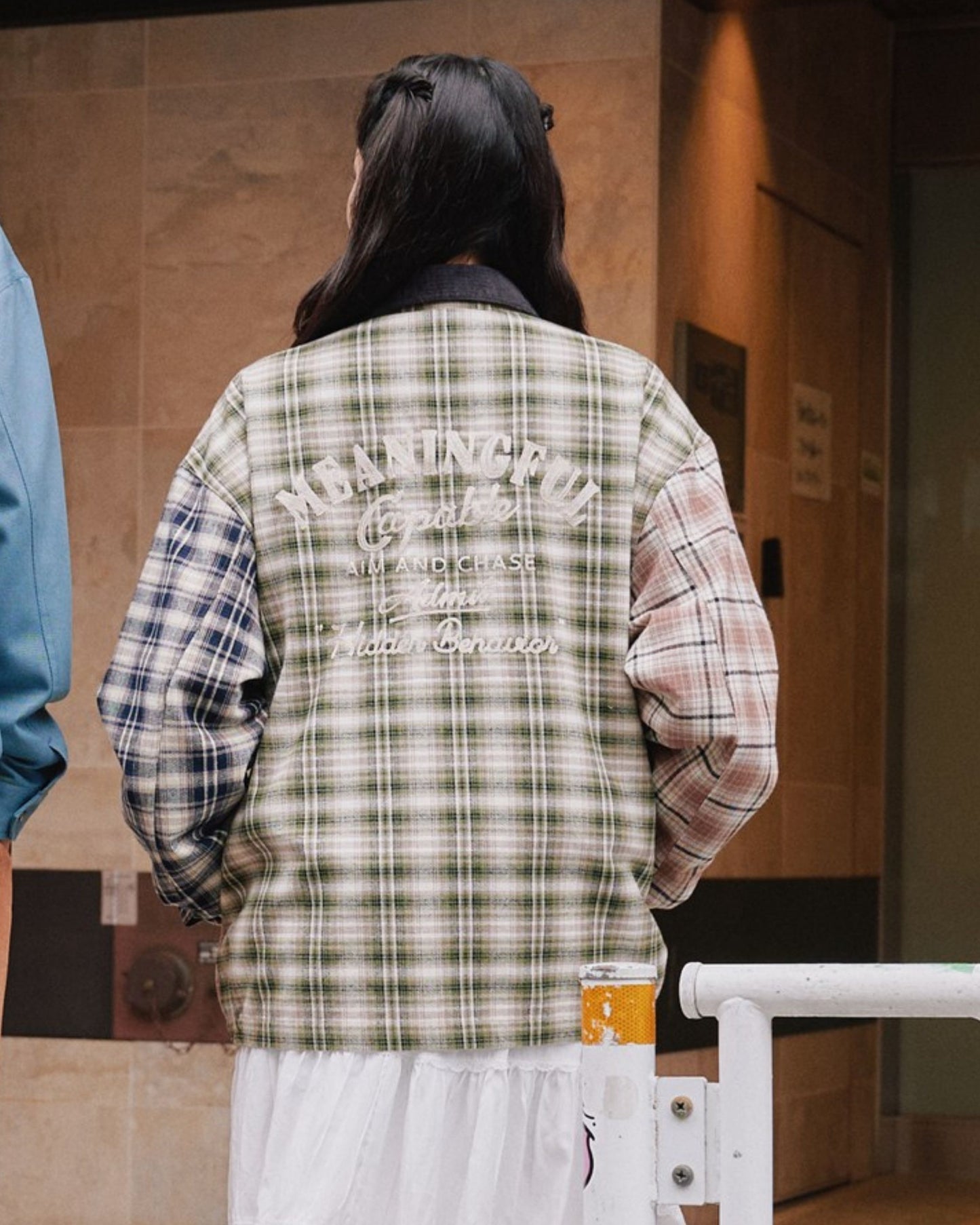 襟コーデュロイ　チェック柄ジャケット