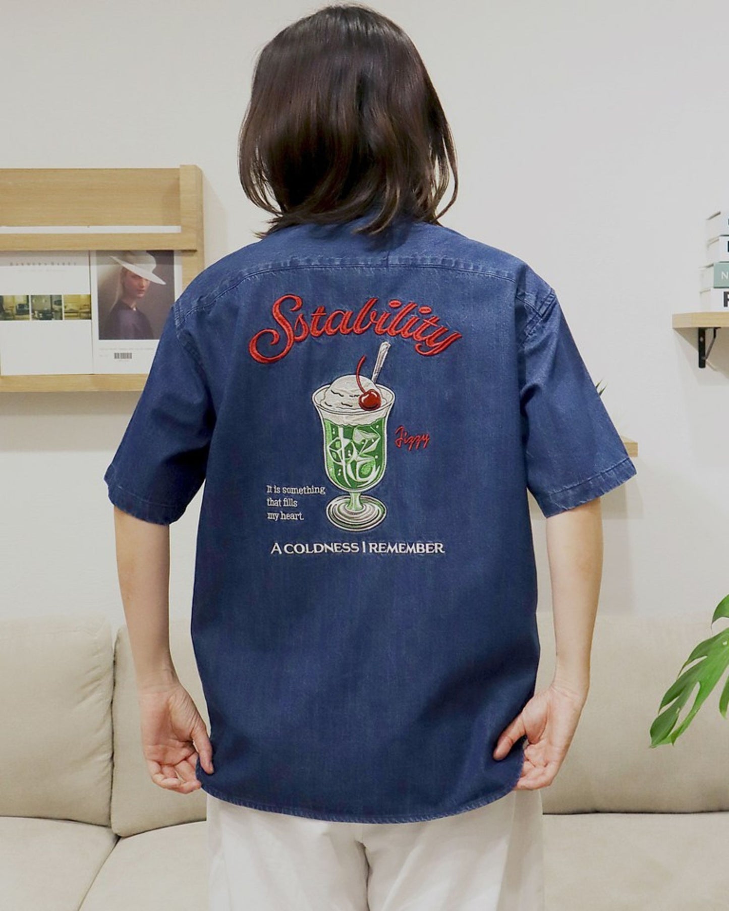 クリームソーダ刺繍デニムシャツ　