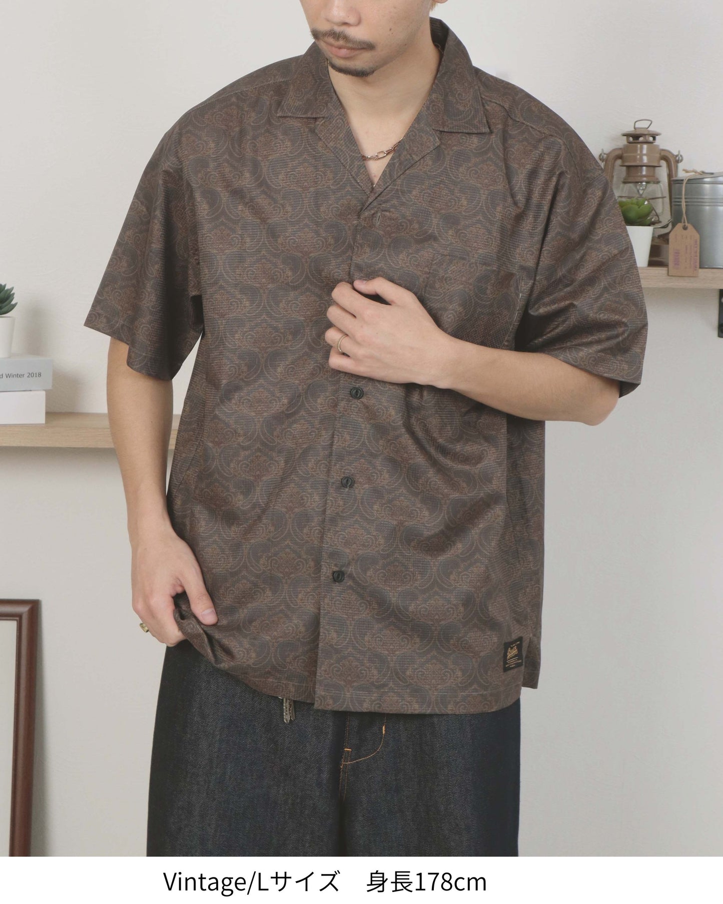 【涼感】総柄メッシュシャツ