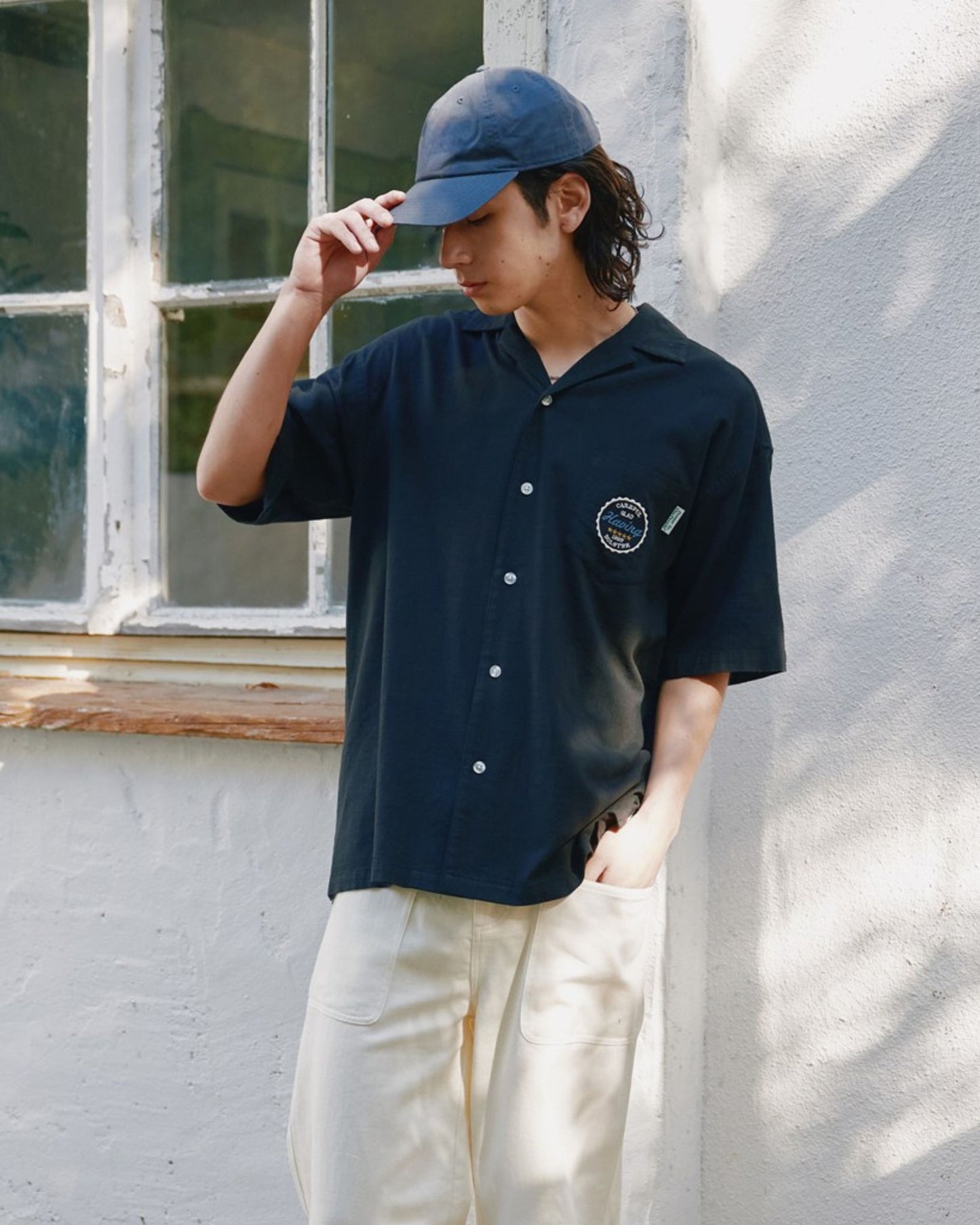 リネンライクシャツ　ビール柄