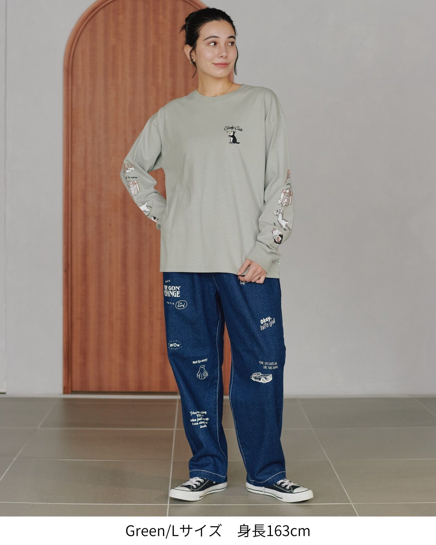 ネコ袖プリントロンT