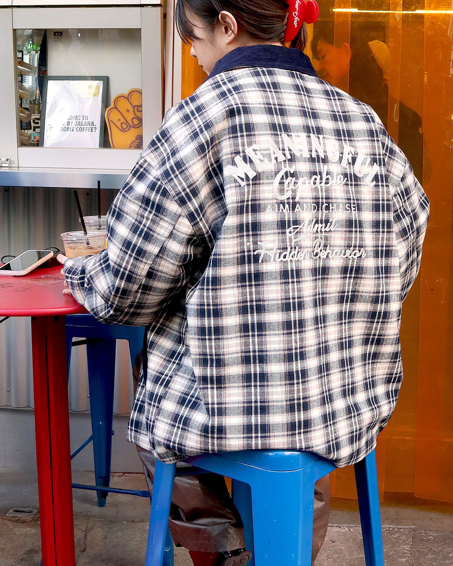 襟コーデュロイ　チェック柄ジャケット