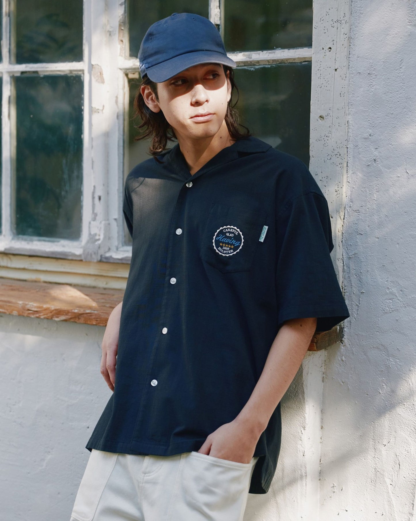 リネンライクシャツ　ビール柄