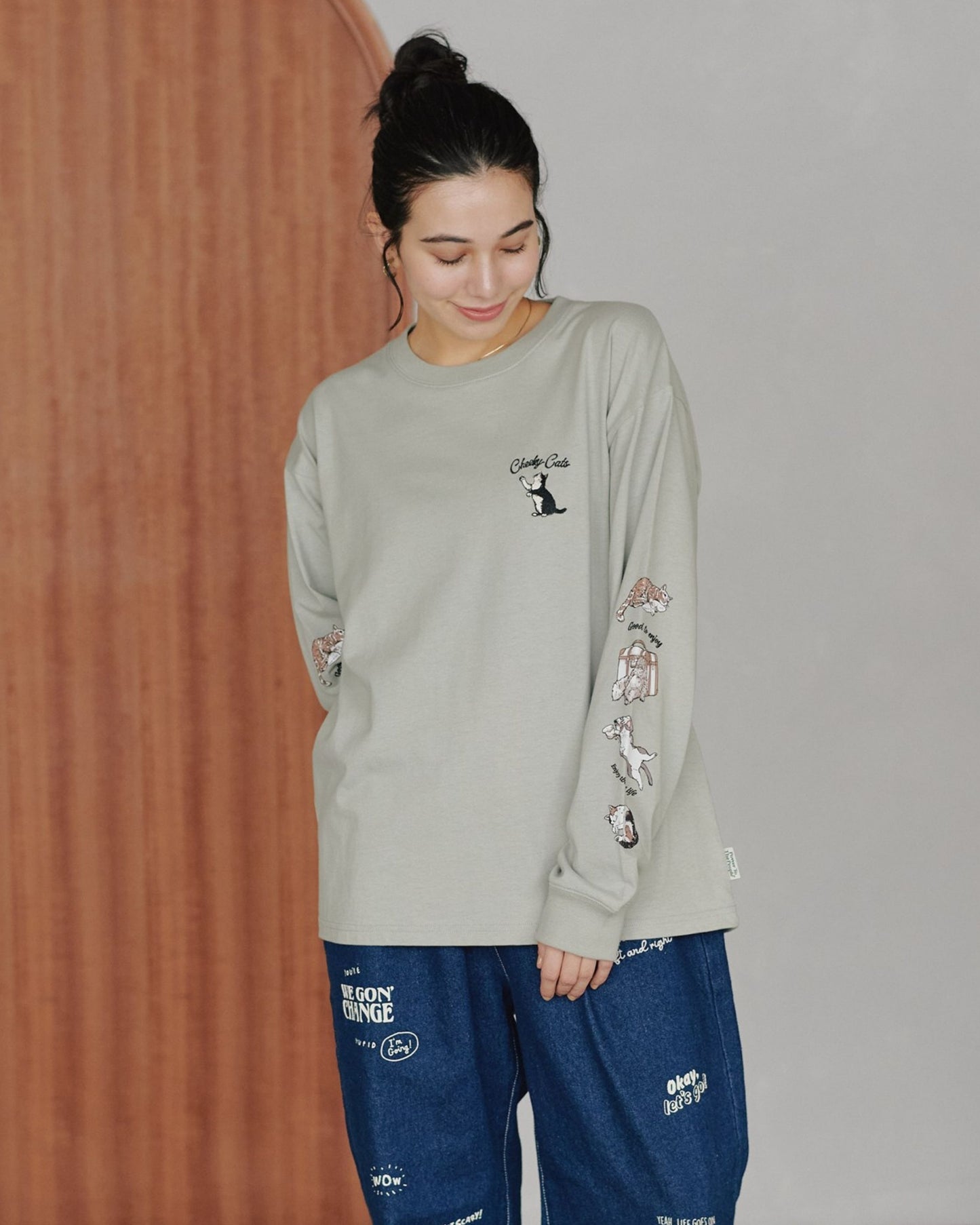 ネコ袖プリントロンT