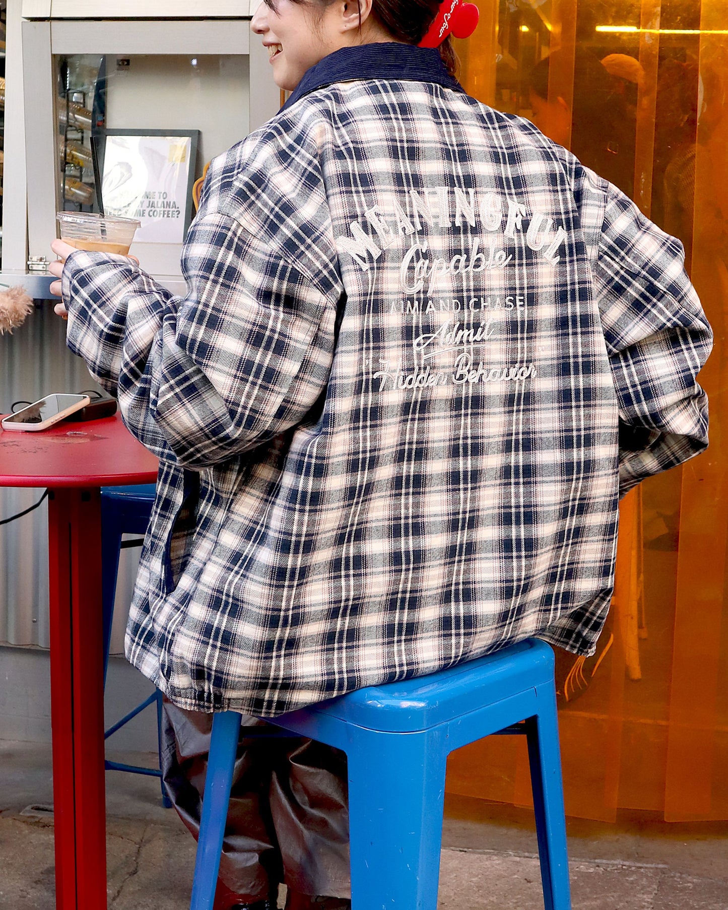 襟コーデュロイ　チェック柄ジャケット