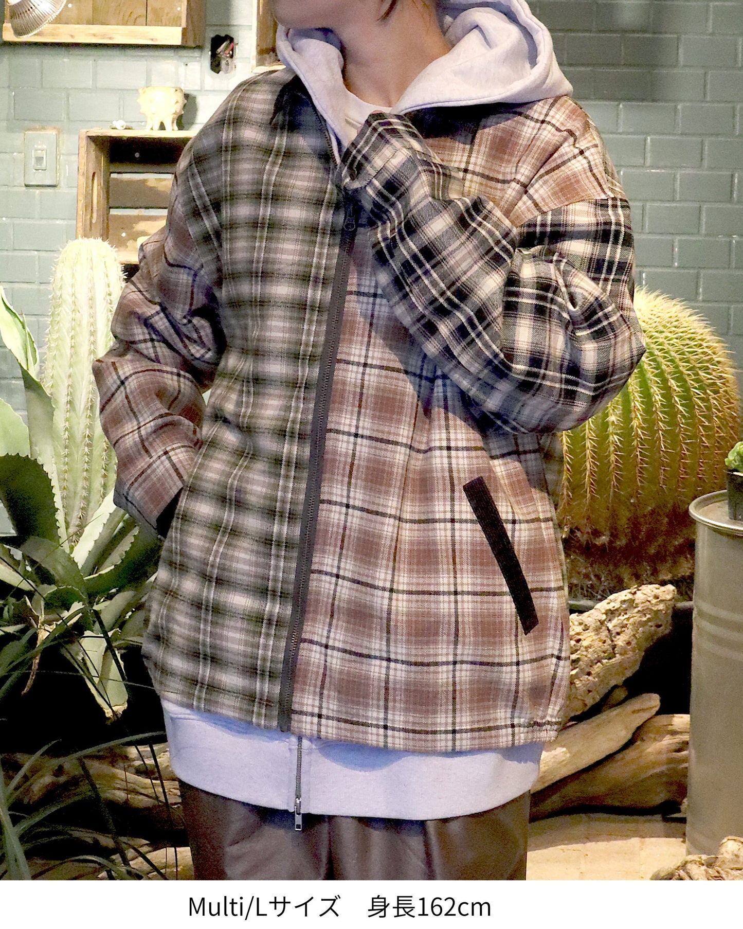 襟コーデュロイ　チェック柄ジャケット