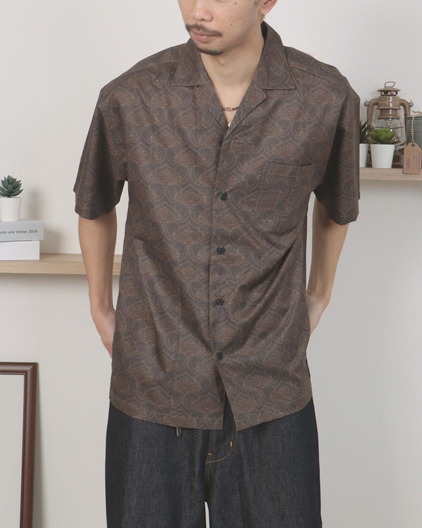 【涼感】総柄メッシュシャツ