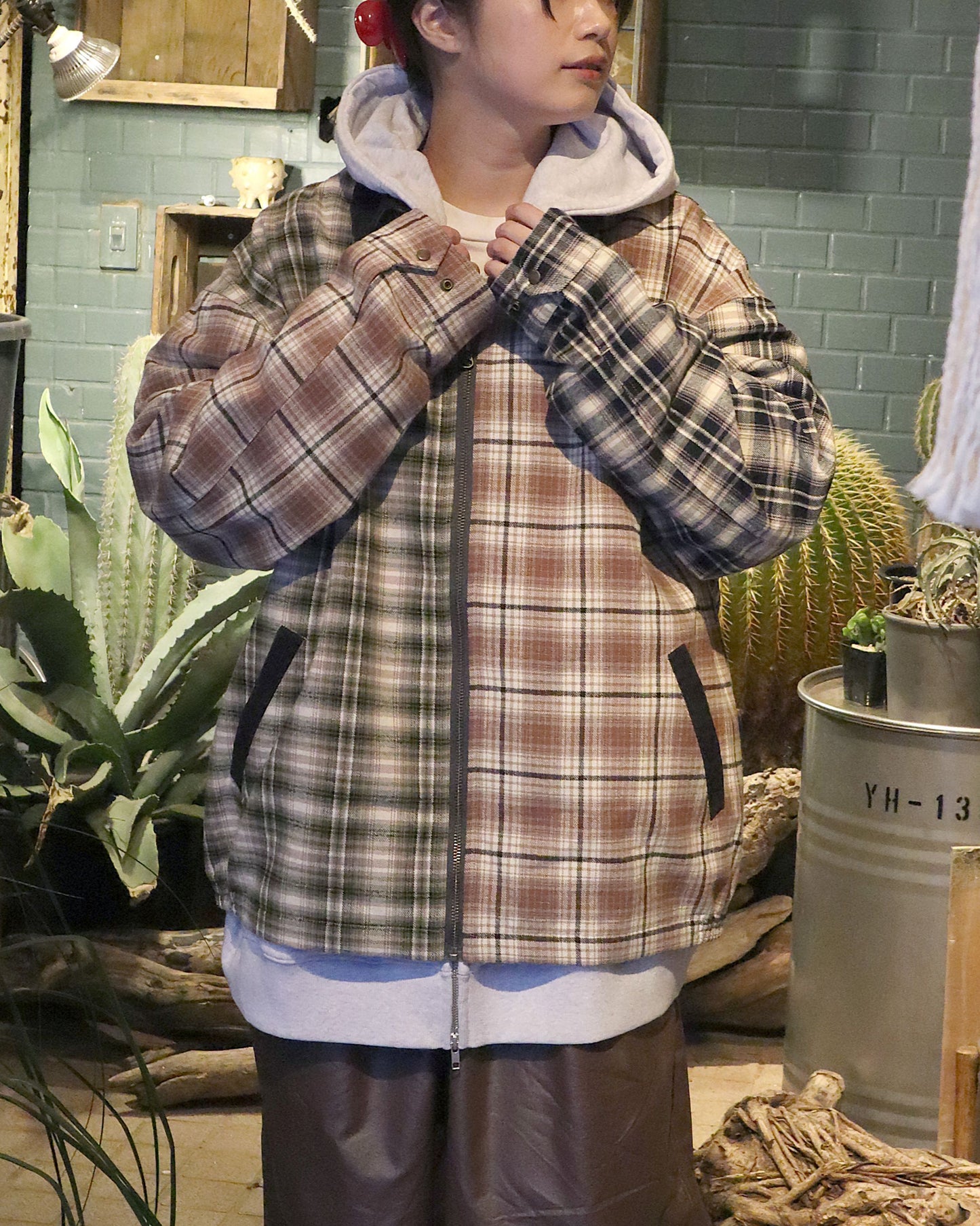 襟コーデュロイ　チェック柄ジャケット