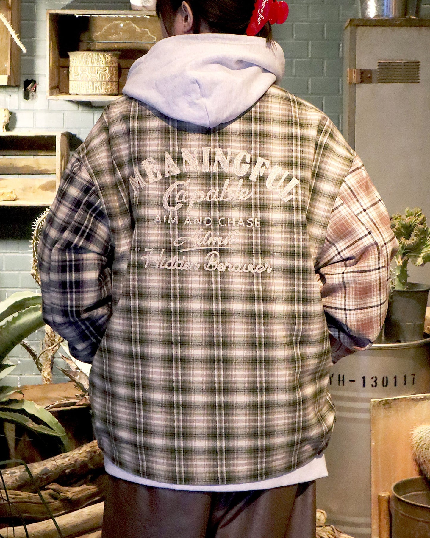 襟コーデュロイ　チェック柄ジャケット